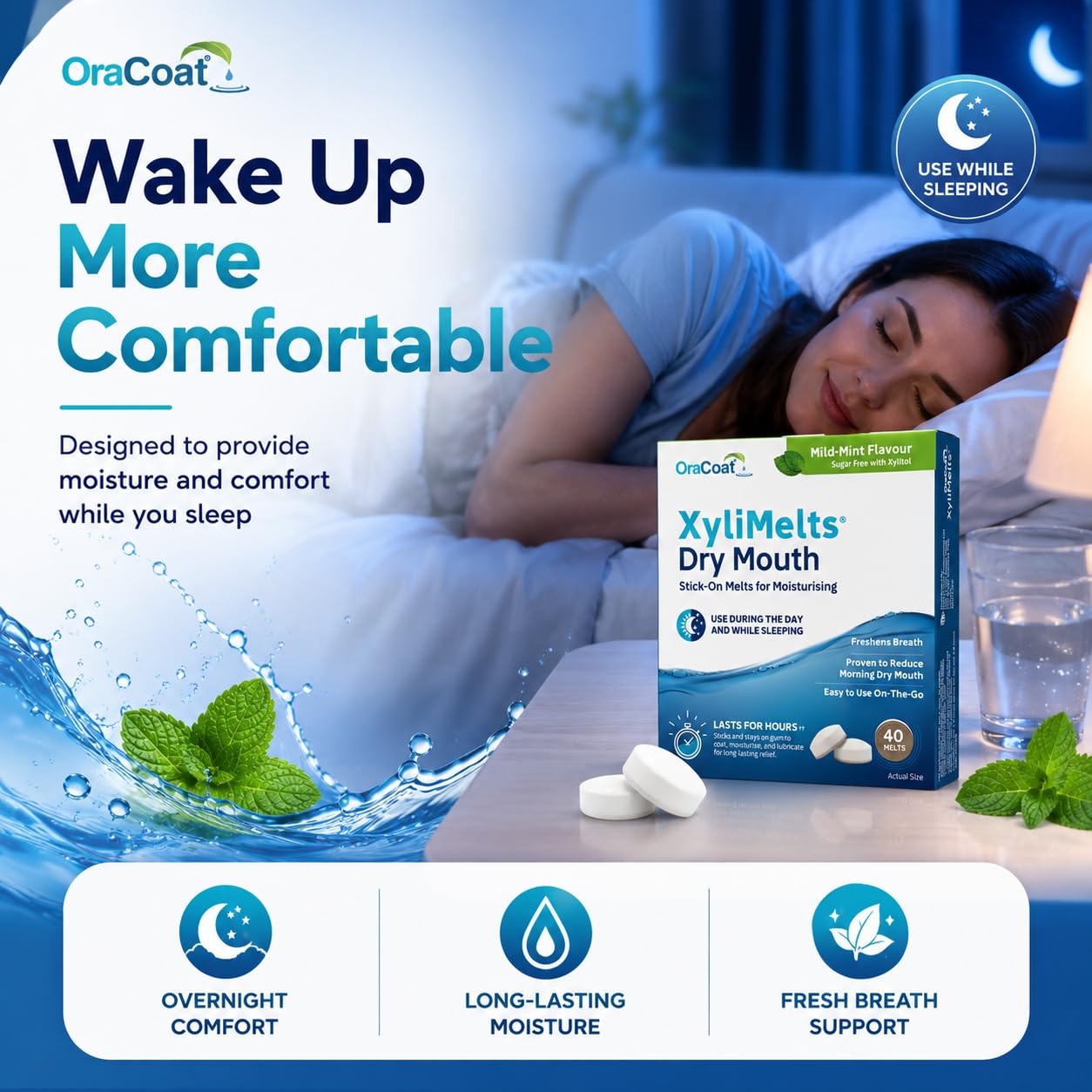 XYLIMELTS – 4 Pastilles adhérentes contre la Sécheresse Buccale et les Caries - Menthe Douce (version d'essai)