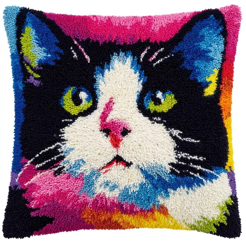 AxiangziK Latch Hook Cushion Kit 17x17in,Animal Tuxedo cat
