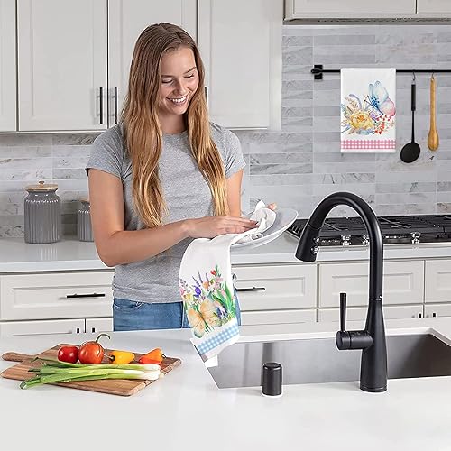 Miniatura 5 de Juego de 4 paños de cocina con diseño de mariposa de primavera, tulipanes, hortensias, flores, toallas de mano, paños de secado absorbentes, paños