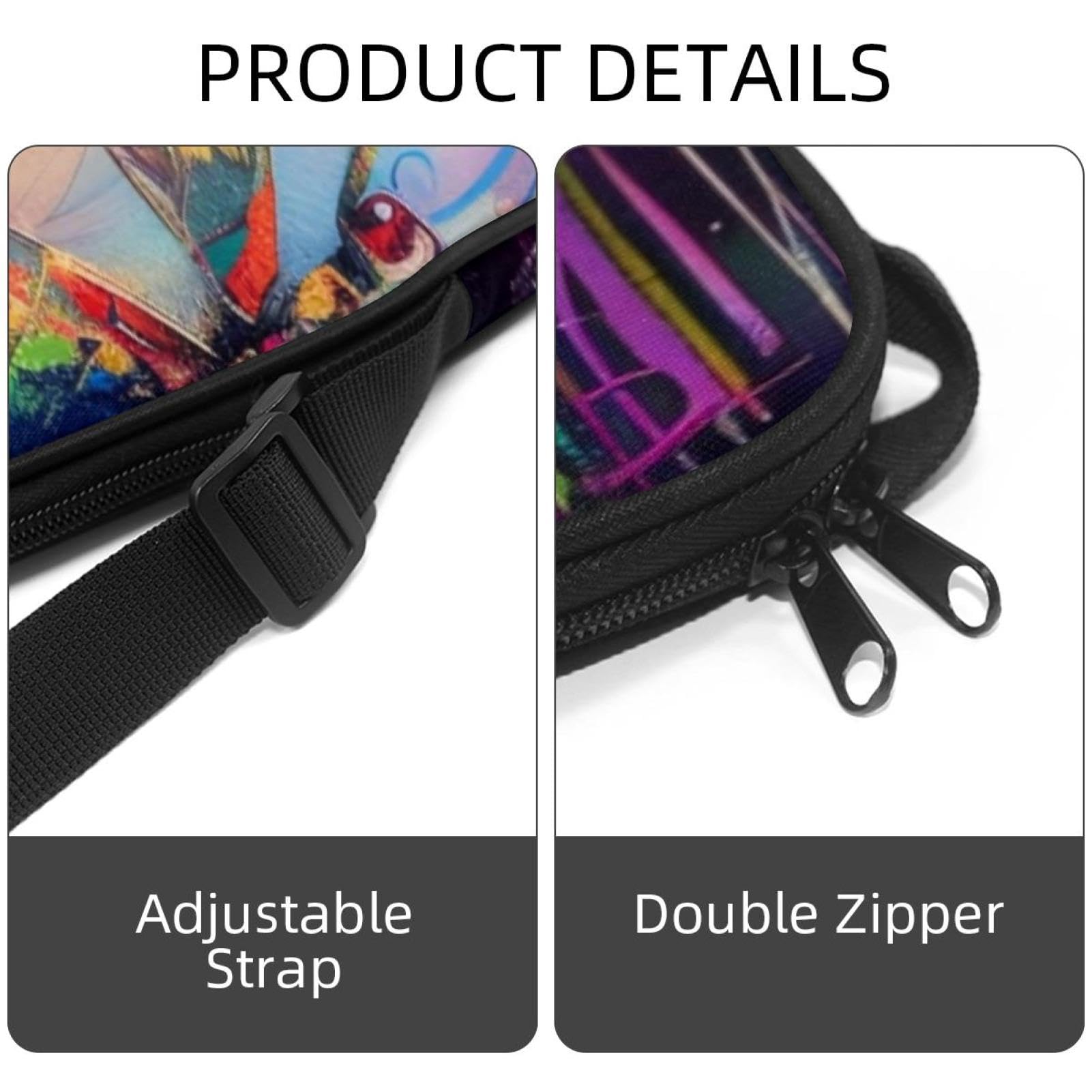 Borsa leggera con libellule colorate su sfondo nero per racchette da tennis, con tracolla regolabile
