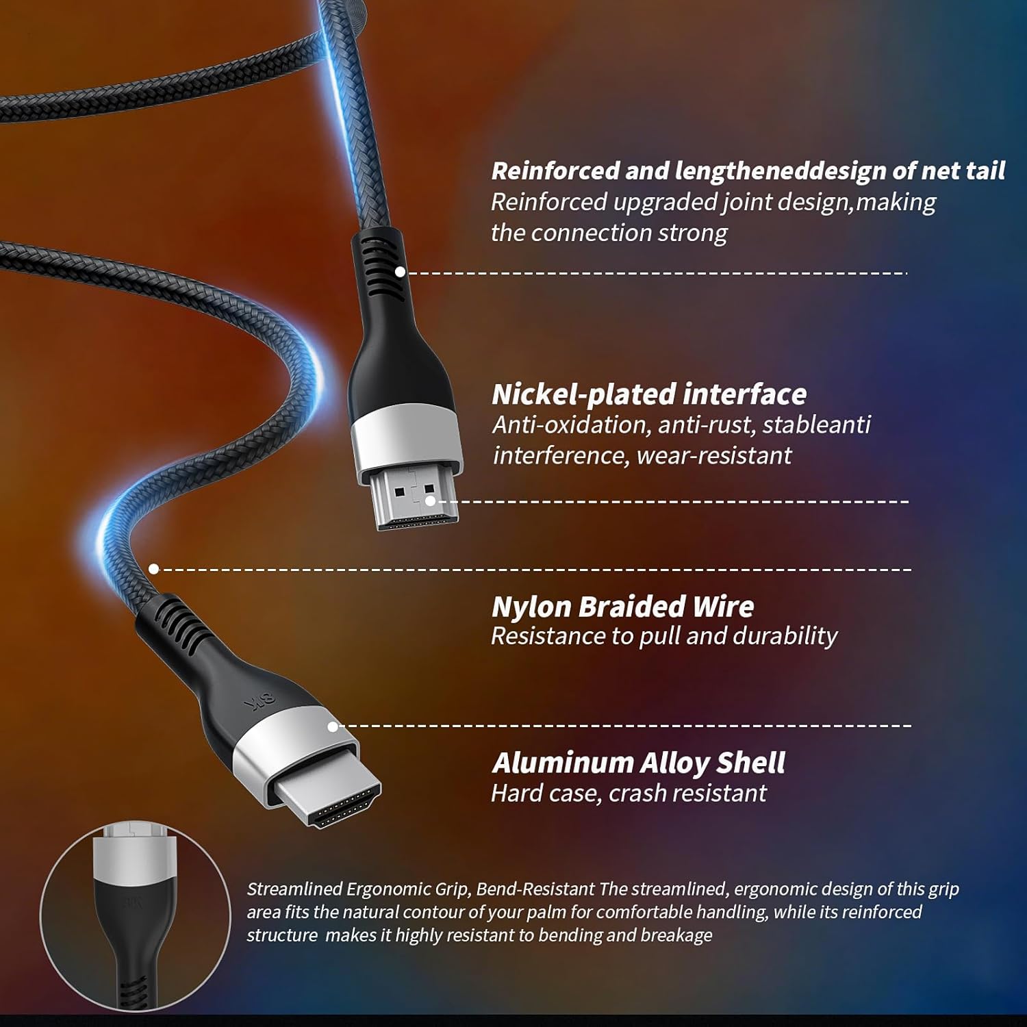 8K HDMI 2.1 Cable 20FT, Ultra High Speed 48Gbps Braided Cord - 8K@60Hz 4K@120Hz, Dynamic HDR eARC VRR ALLM, Compatible with PS5/Switch 2/HDTV/Blu-ray/Monitor/Laptop