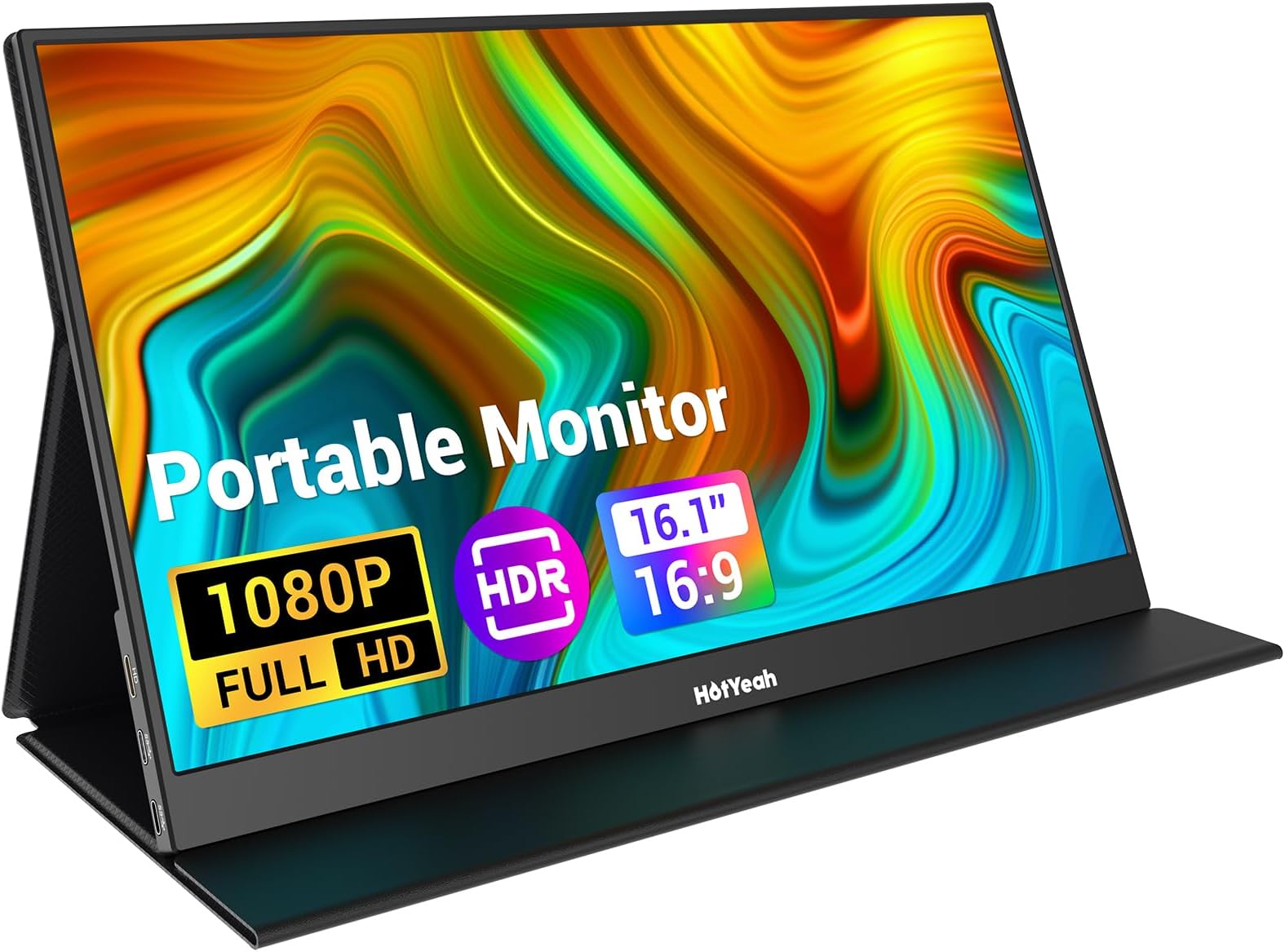 HotYeah Portable Monitor, 16.1in 1080P FHD Laptop Monitor USB-C HDMI External Computer Display HDR IPS w/Smart Cover & Speaker, 2nd Screen for PC Mac Phone Switch PS5