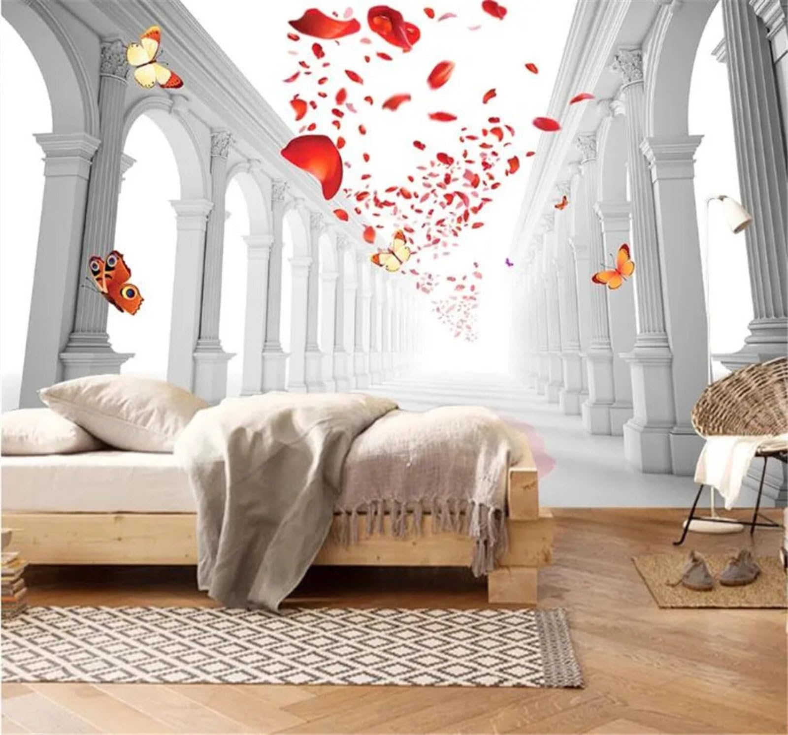 Xlming 250Cm×170Cm(B×H) Three Dimensional Corridor Butterfly Petals Spatial Extension 3D Wallpaper Premium Textured Silk Study Dining Living Room Bedroom Sofa Tv Wall Easy Install-250Cm×170Cm
