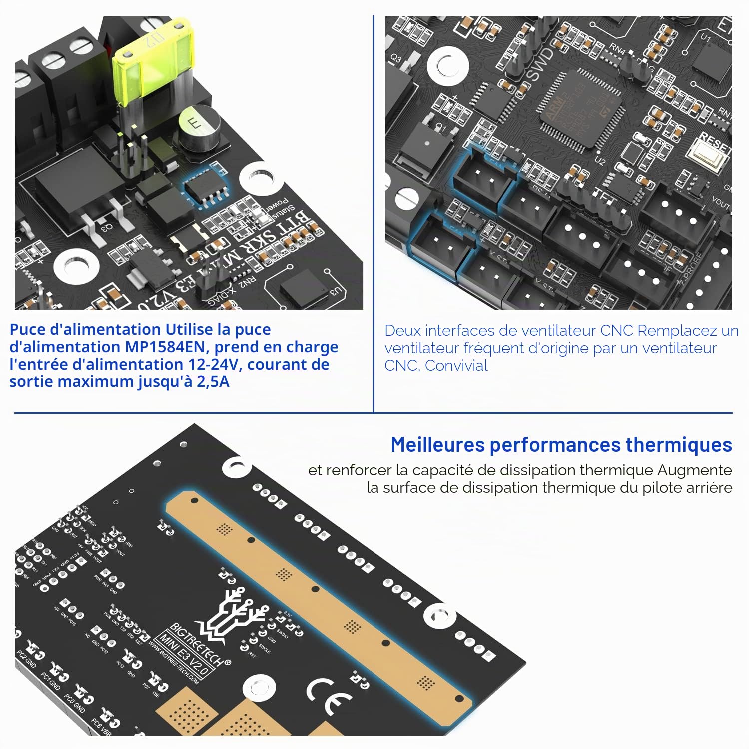 BIGTREETECH SKR Mini E3 V2.0 Carte de contrôle Mise à niveau de l'imprimante 3D Carte mère silencieuse 32Bit intégrée avec le pilote UART TMC2209