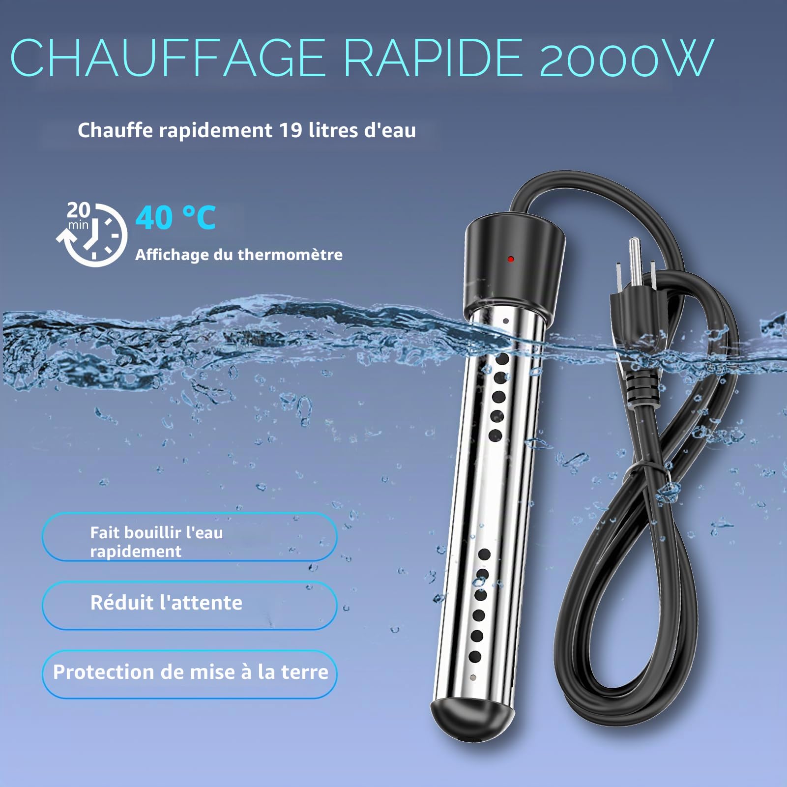 BSEED Douche Portable pour Camping avec Chauffe-eau à Immersion, Douche de Camping Rechargeable 6000mAh avec Affichage LED Intelligent, Douche Extérieure pour la Randonnée, les Voyages, les Animaux de