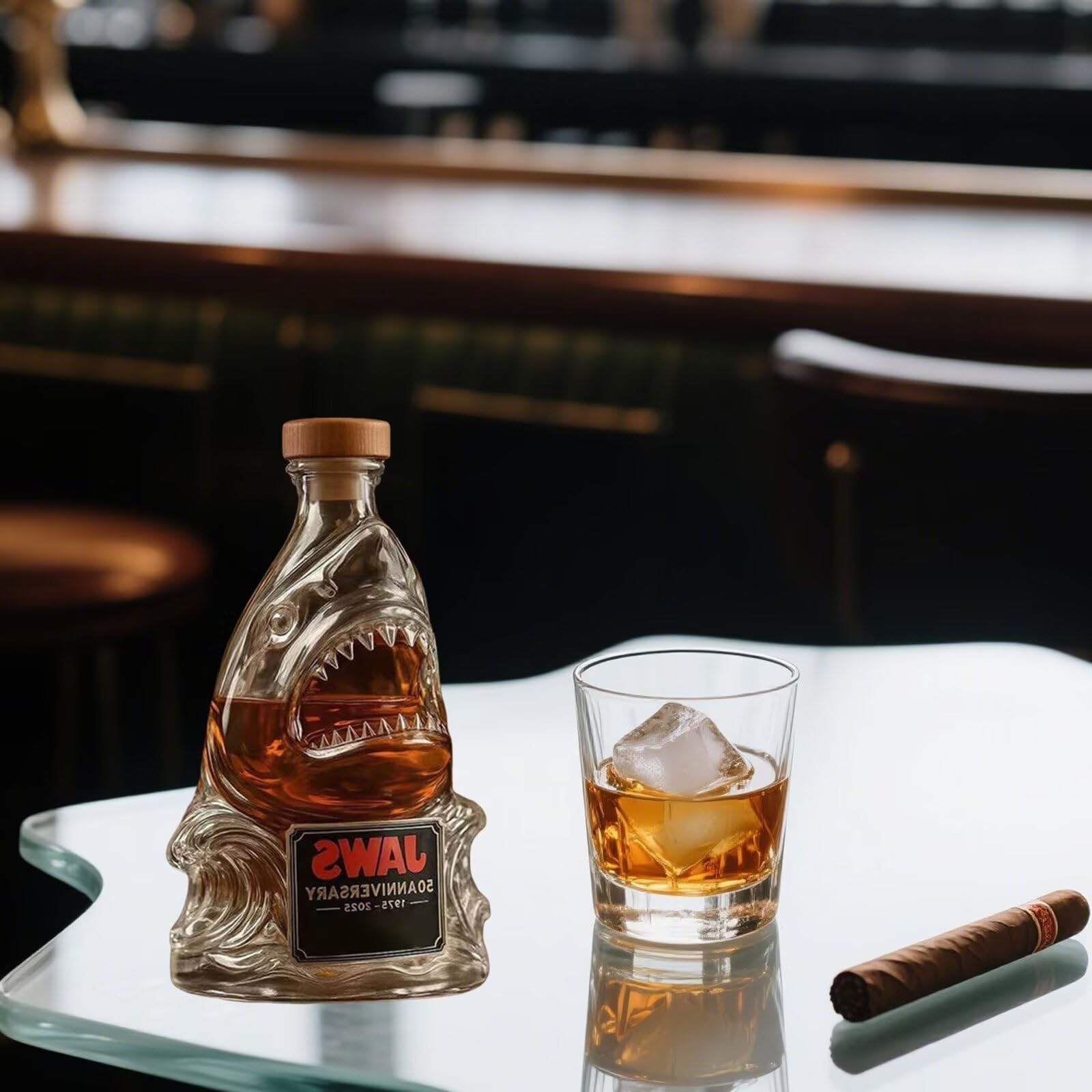 karafka, 300 ml figurka artystyczna, trójwymiarowe ozdoby na butelkę whisky z motywem rekina, nowatorskie szklane karafki do zwierząt(A)