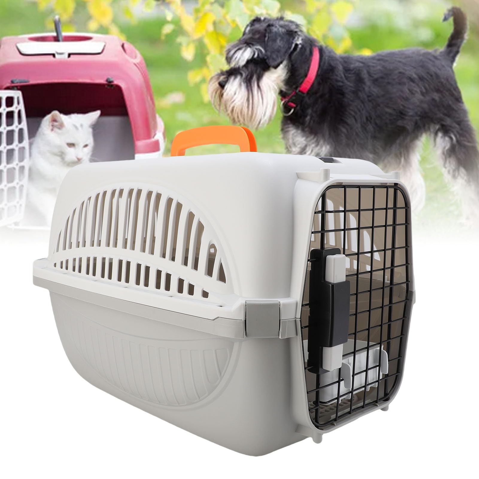 Fockety Trasportino per animali domestici da viaggio, trasportino per gatti leggero con lati rigidi, maniglia e contenitore per l'acqua, design ventilato, facile da montare (GRAY)