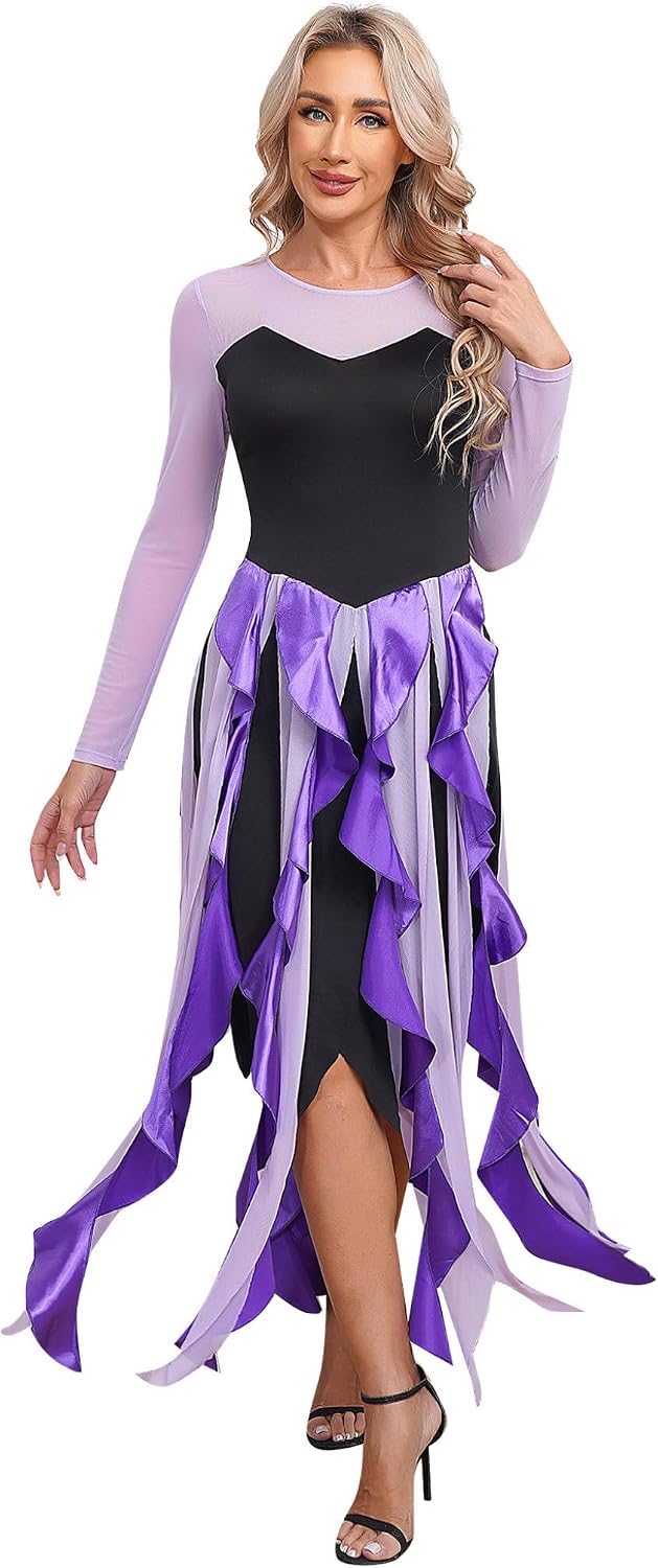 Lejafay Women's Vintage Cocktail Maxi Dress Gothic Victorian Mermaid Sea Witch Cosplay Costumes