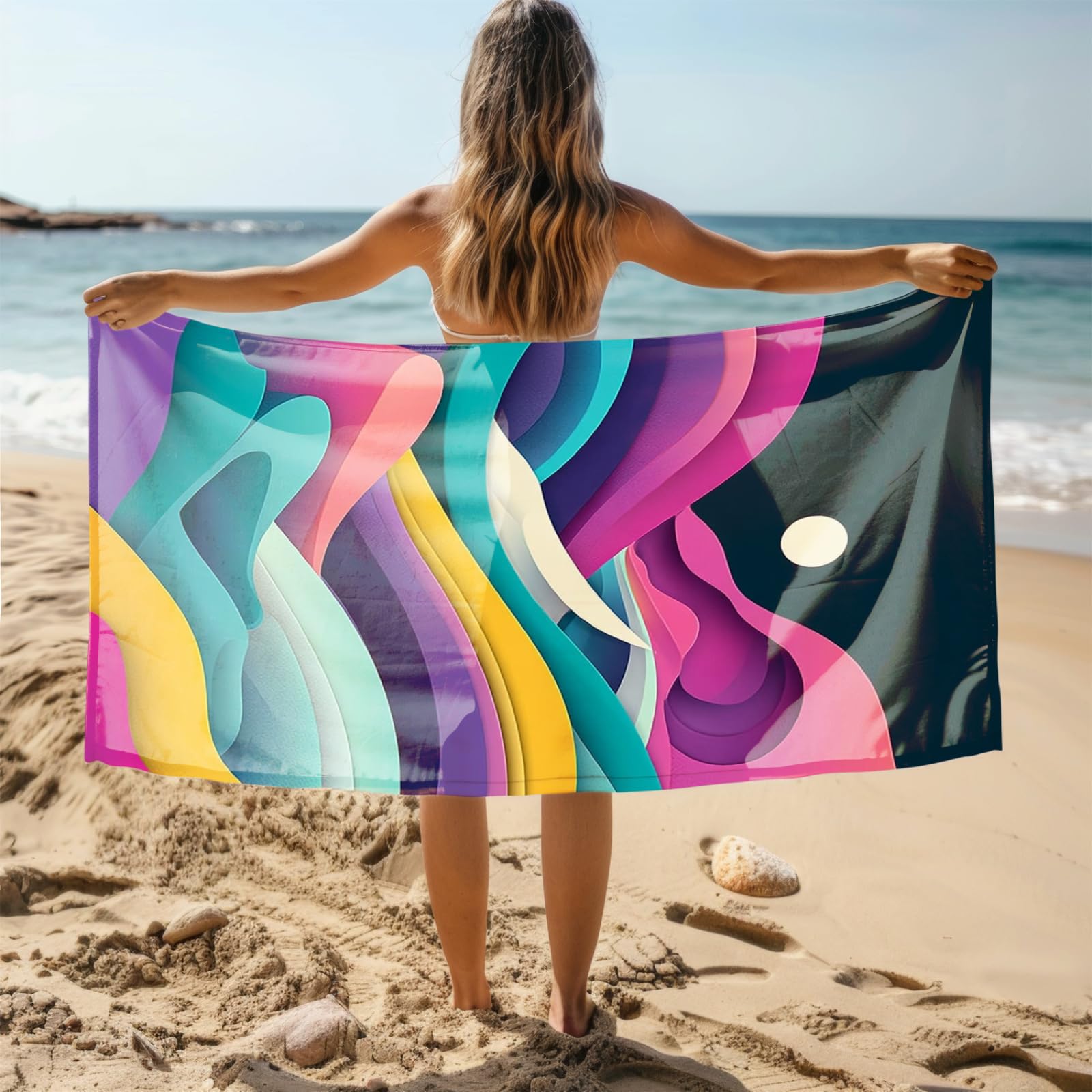 Telo Mare Microfibra 210x230 Verde Rosso Astratto Telo Spiaggia Grande Antisabbia,XXL Asciugamano Mare, Asciugatura Rapida, Stuoia Spiaggia Leggero E Portatile