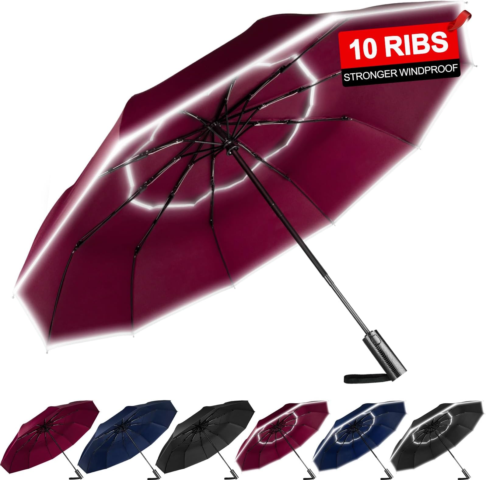 ZUOYOUZStronger Windproof Umbrella for Rain，Double Vented Canopy Travel Umbrella， Compact, lightweight，Durable Premium Carbon Fiber Grip，Fits Men & Women
