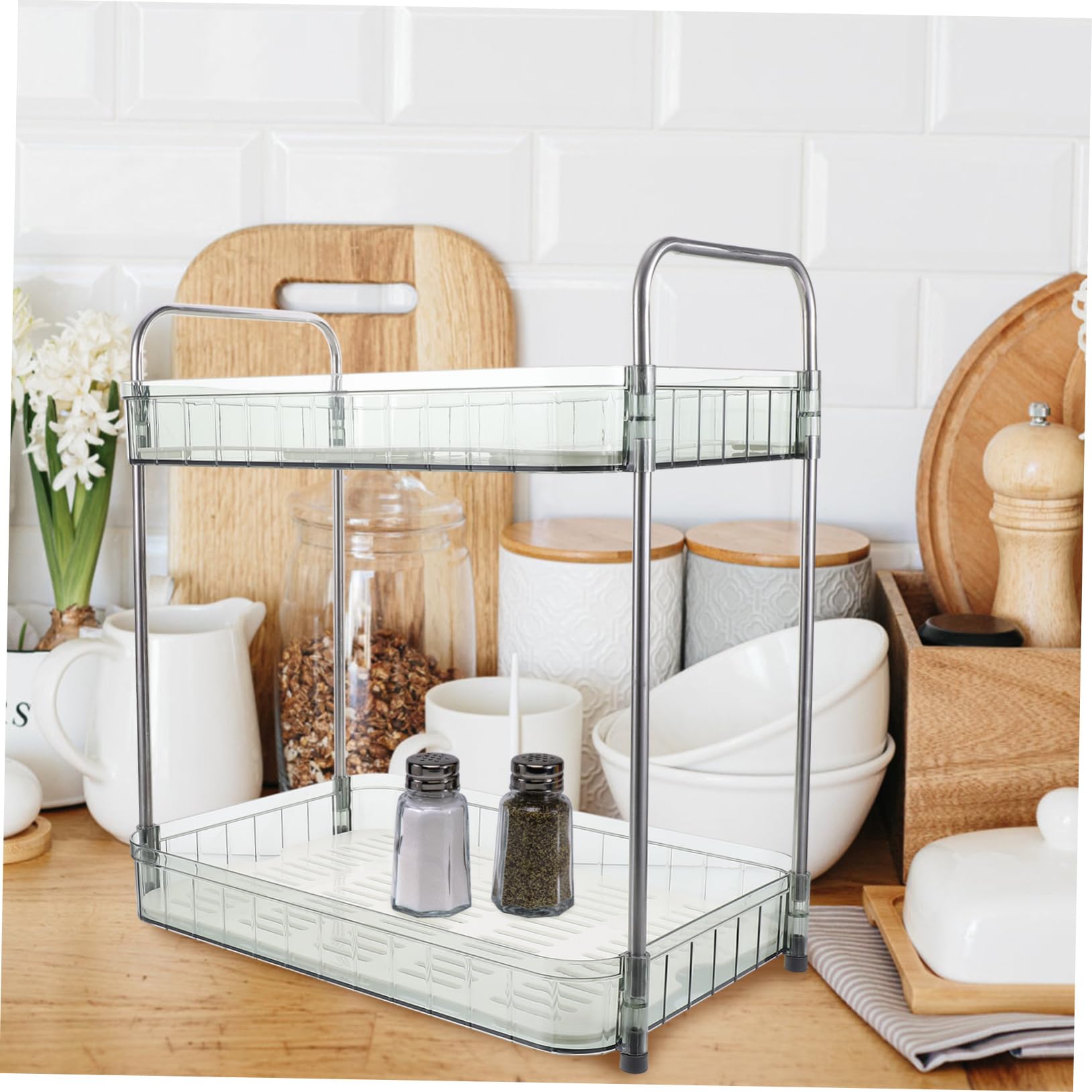 Étagère de Rangement pour Assiettes Cuisine à Deux Niveaux