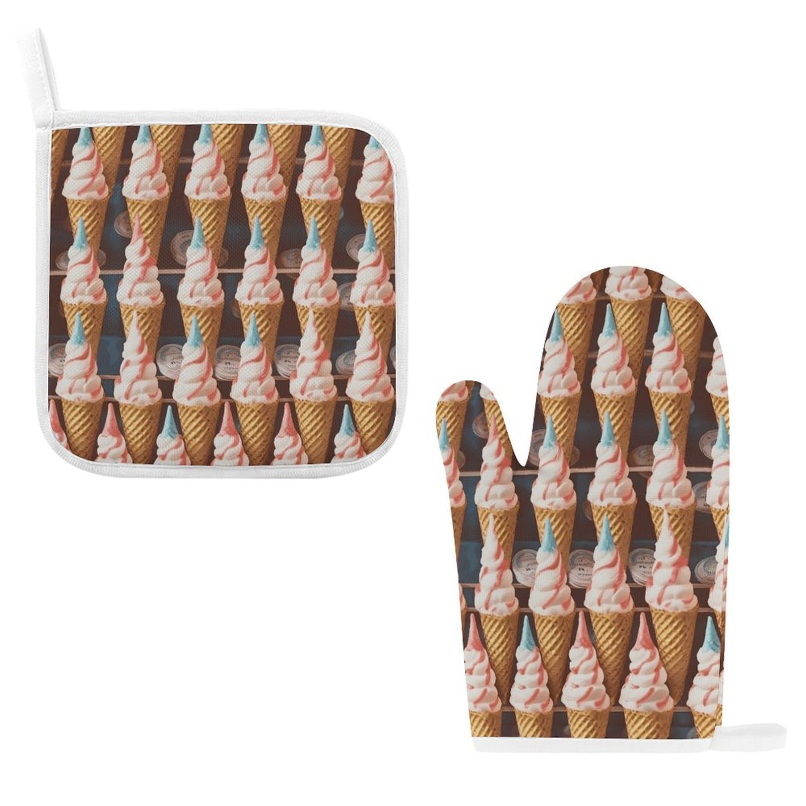 Btcowzrv Style Ice Cream Cones Fifties Time Oven Mitts And Pot Holders 2Pcs Set