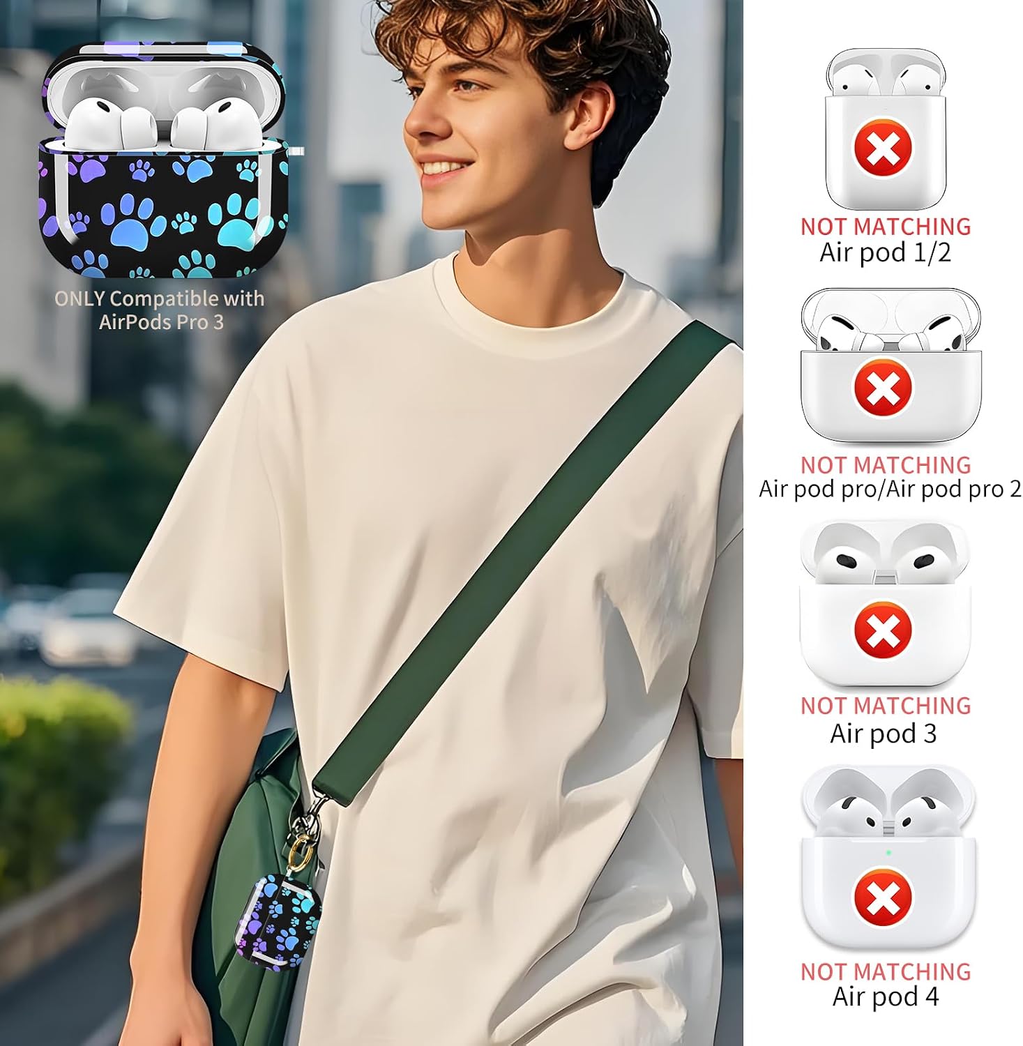 Compatible with AirPods Pro 3 (2025) Case Soft TPU with Cute Golden Keychain Cover Case for Girls Women for Airpod Pro 3 - Colorful Paw image 2
