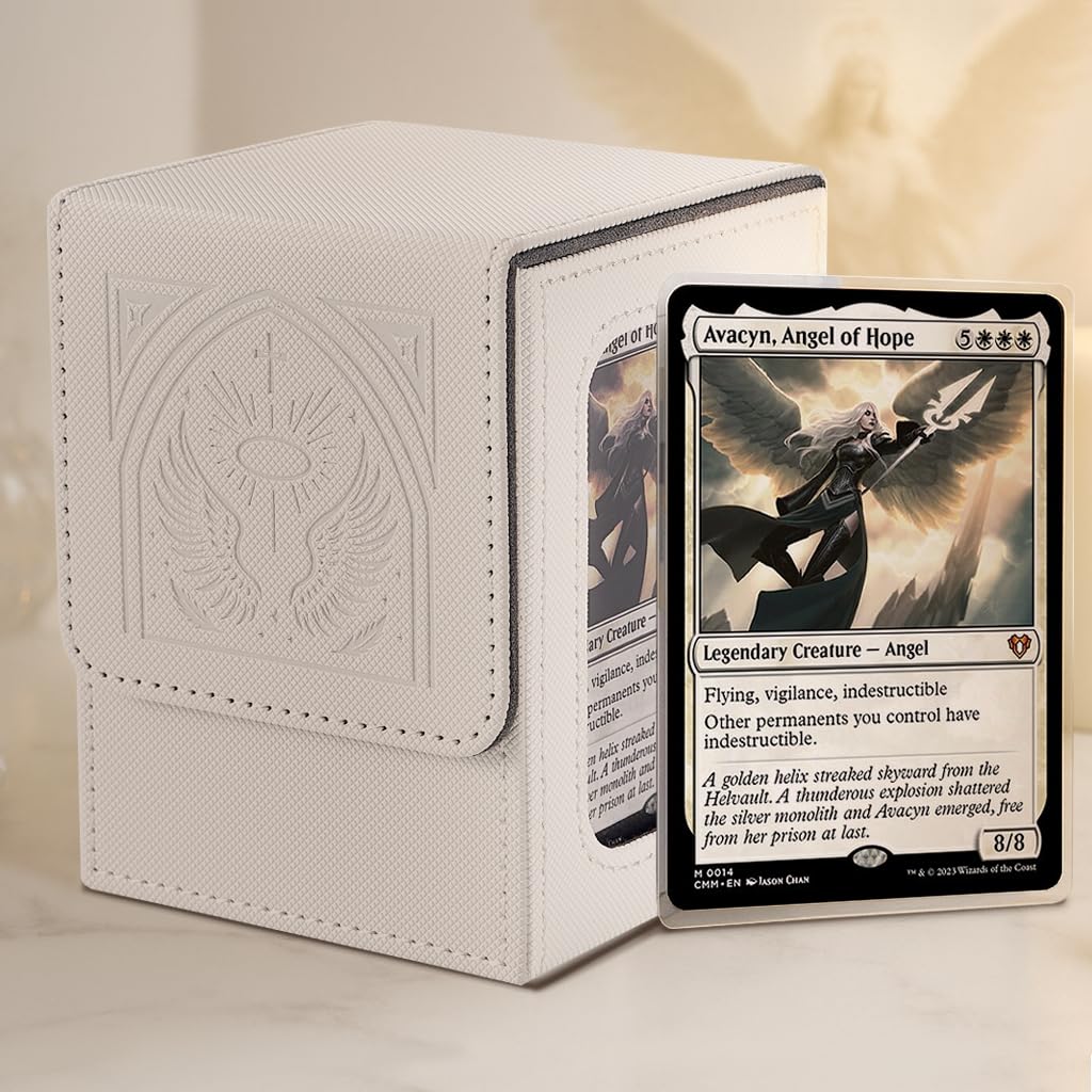 Amazon.com: Venssu MTG Deck Box with Commander Display, Angel Card Deck  Case Fits 120 Single Sleeved Cards, TCG Card Storage Box with 2 Dividers  and 1 Toploader (White＆Grey) : Toys & Games