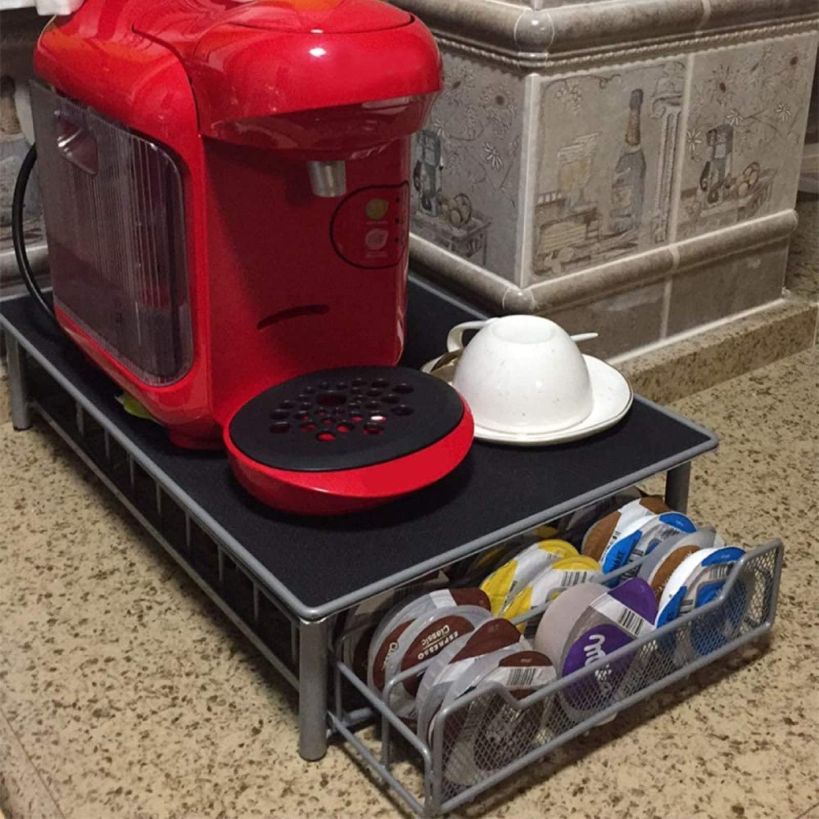 Kapselschublade für 60 Kapseln – platzsparender Kapselständer & Stapelständer mit integrierter Ablage für Kaffeevorrat und Zubehör – ideal für Küche oder Büro