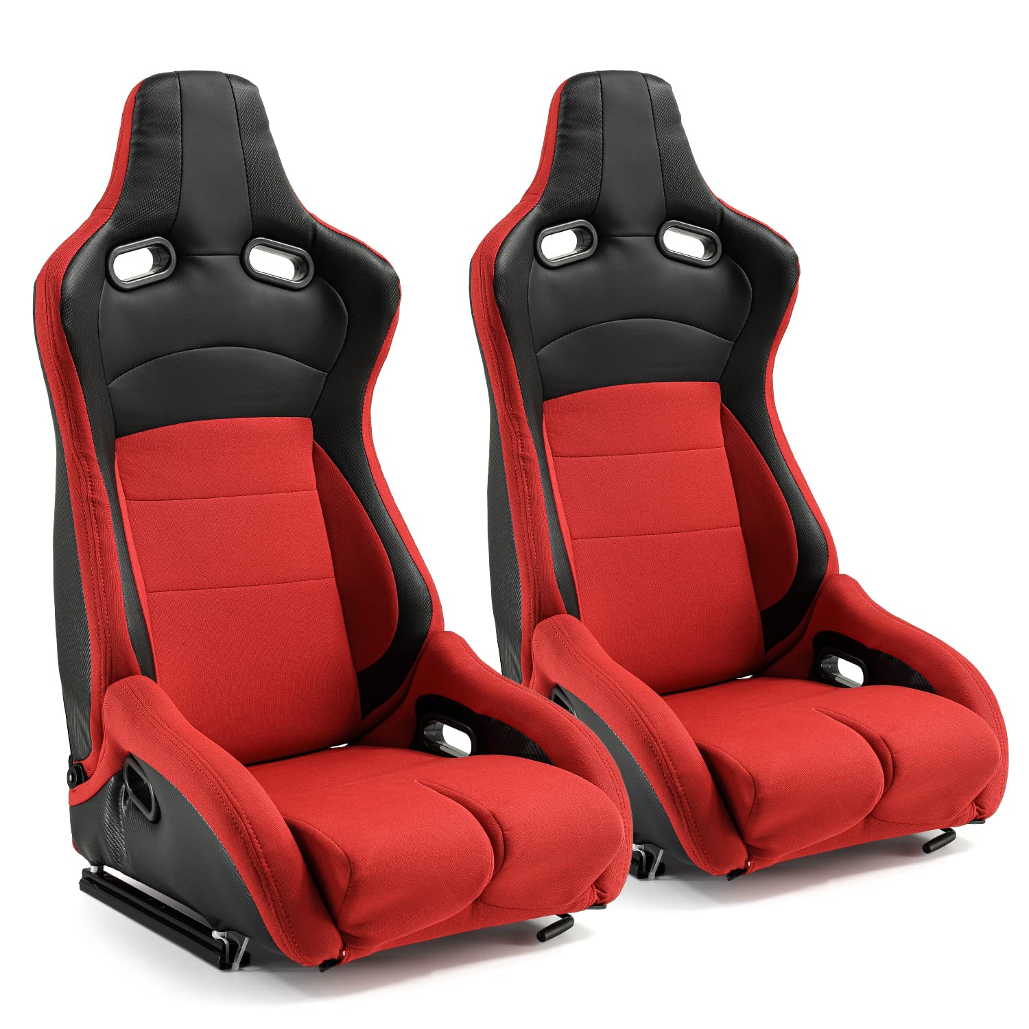 ModifyStreet Black Red Fabric PVC Racing Seats