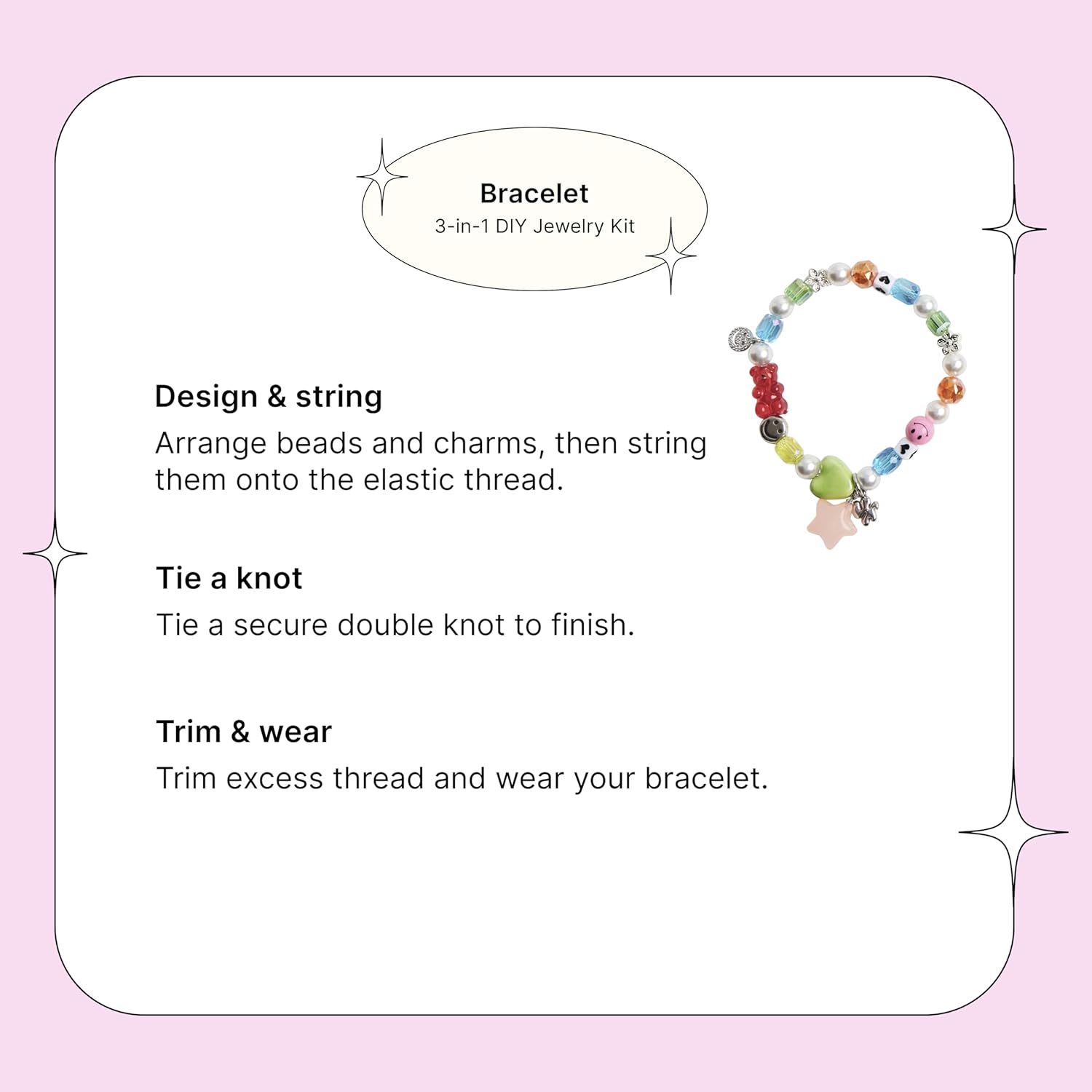 Design Your Own Fashion It Girl 3-in-1 Jewelry Box – DIY Jewelry Making Kit with 70 Trendy Beads, 7 Charms & Threads to Create Necklace, Bracelet & Phone Strap, Bold Y2K Creative Gift Box