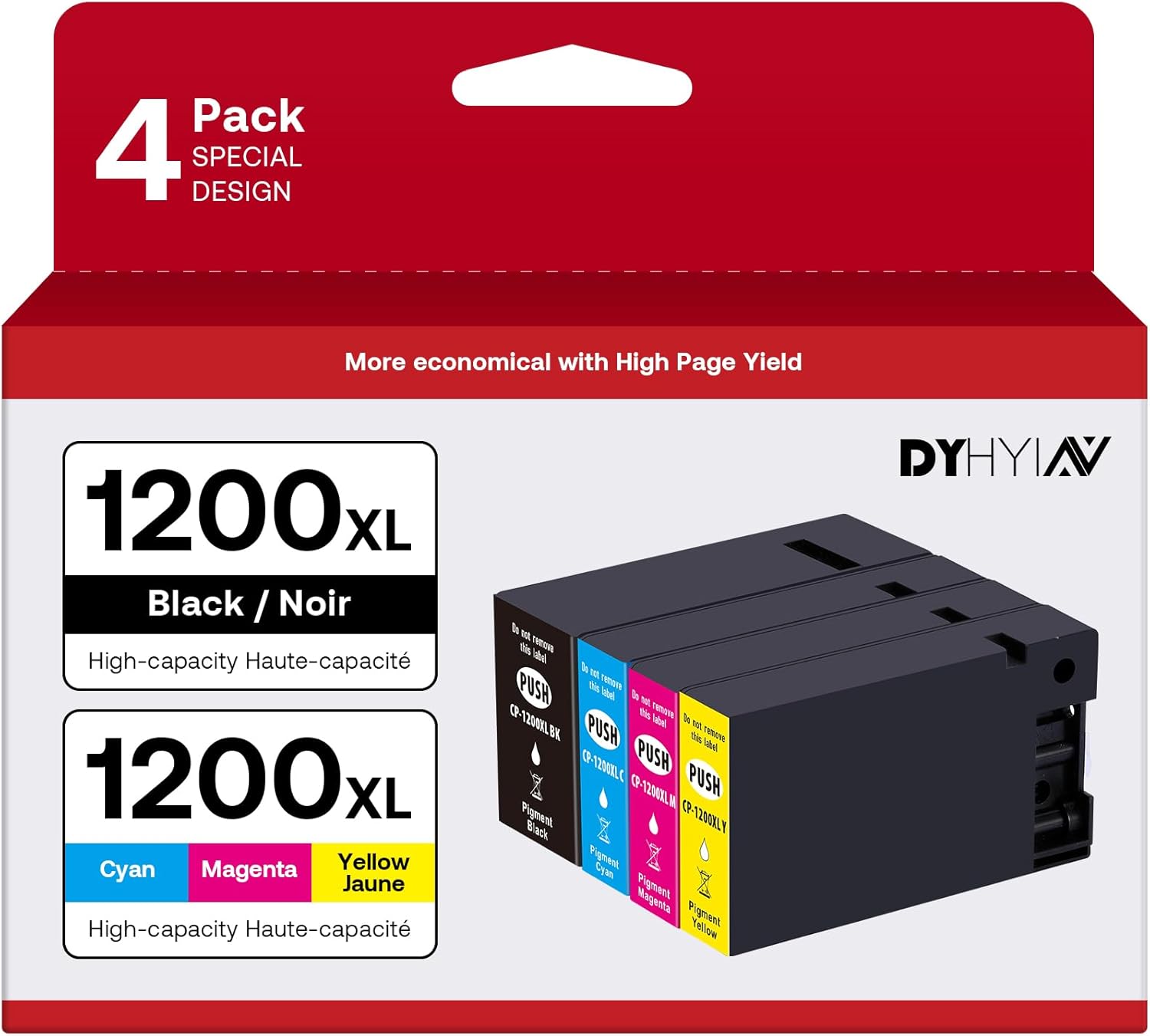 1200XL Compatible Ink Cartridges Replacement for Canon Maxify PGI-1200 Printer, Black, Cyan, Magenta, Yellow, 4-Pack
