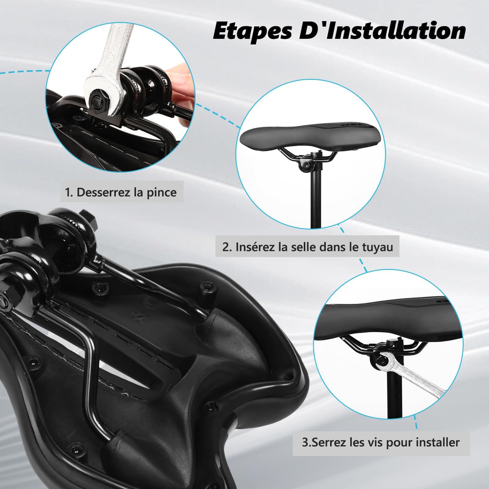 Selle Vélo Confortable, Selle Vélo Gel Ergonomique, Évidement Antipression, Imperméable, Doux & Respirant – Selle Mixte pour VTT, VTC & Terrains Variés