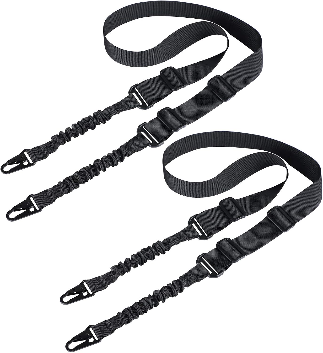 Feyachi 2 Point Rifle Sling with Length Adjuster and Wide Open Steel Clip for Hunting Shooting Sling 2 Pack - Black