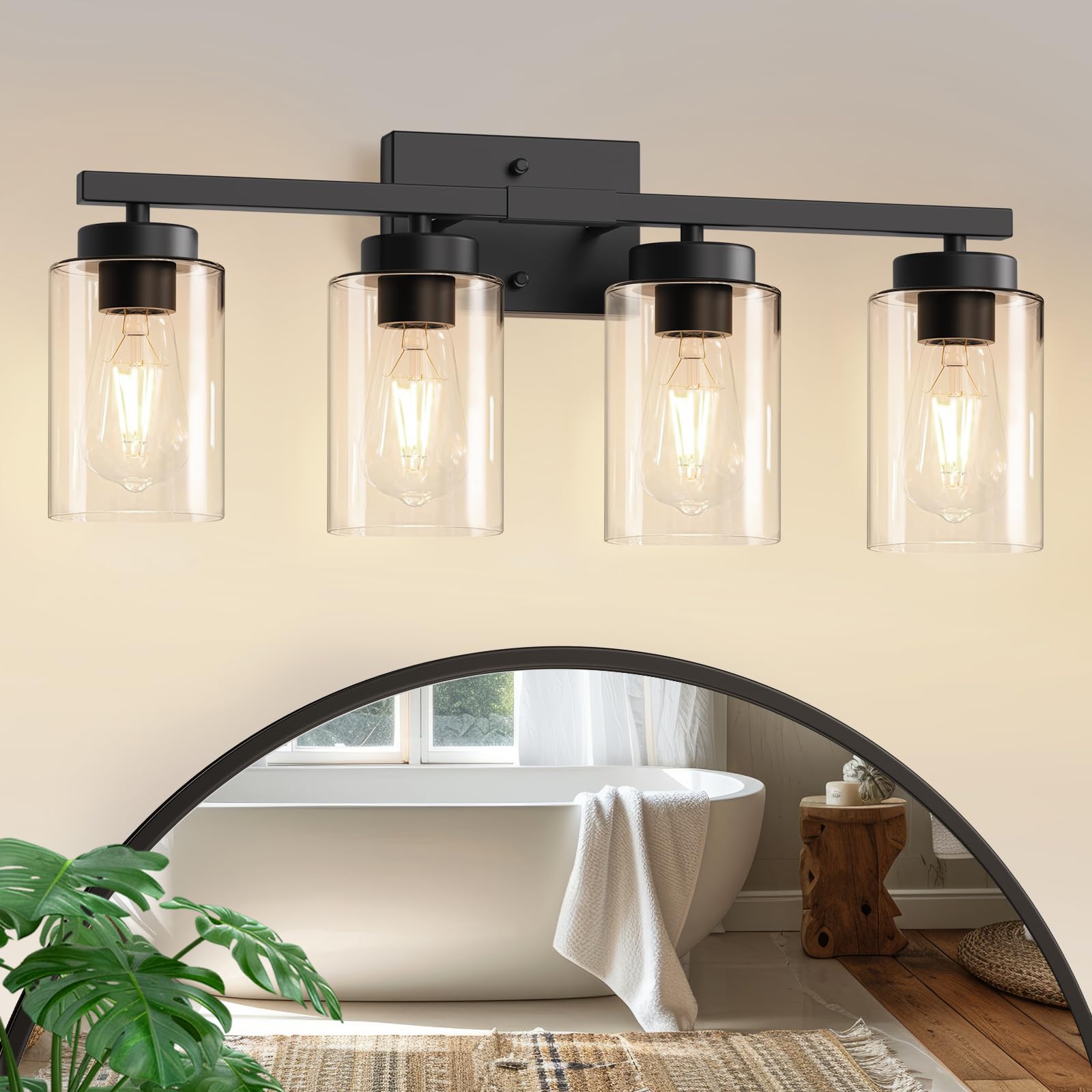 IZORRO Modern Bathroom Light Fixtures 4 Light Black Vanity Lights Bathroom Lighting Fixtures Over Mirror with Clear Glass