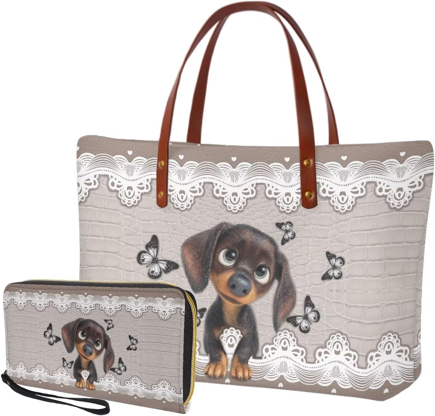 Handbag Wallet Set for Women, Portable Tote Top Handle Bag with Matching Wallet, Gift for Mom, Wife