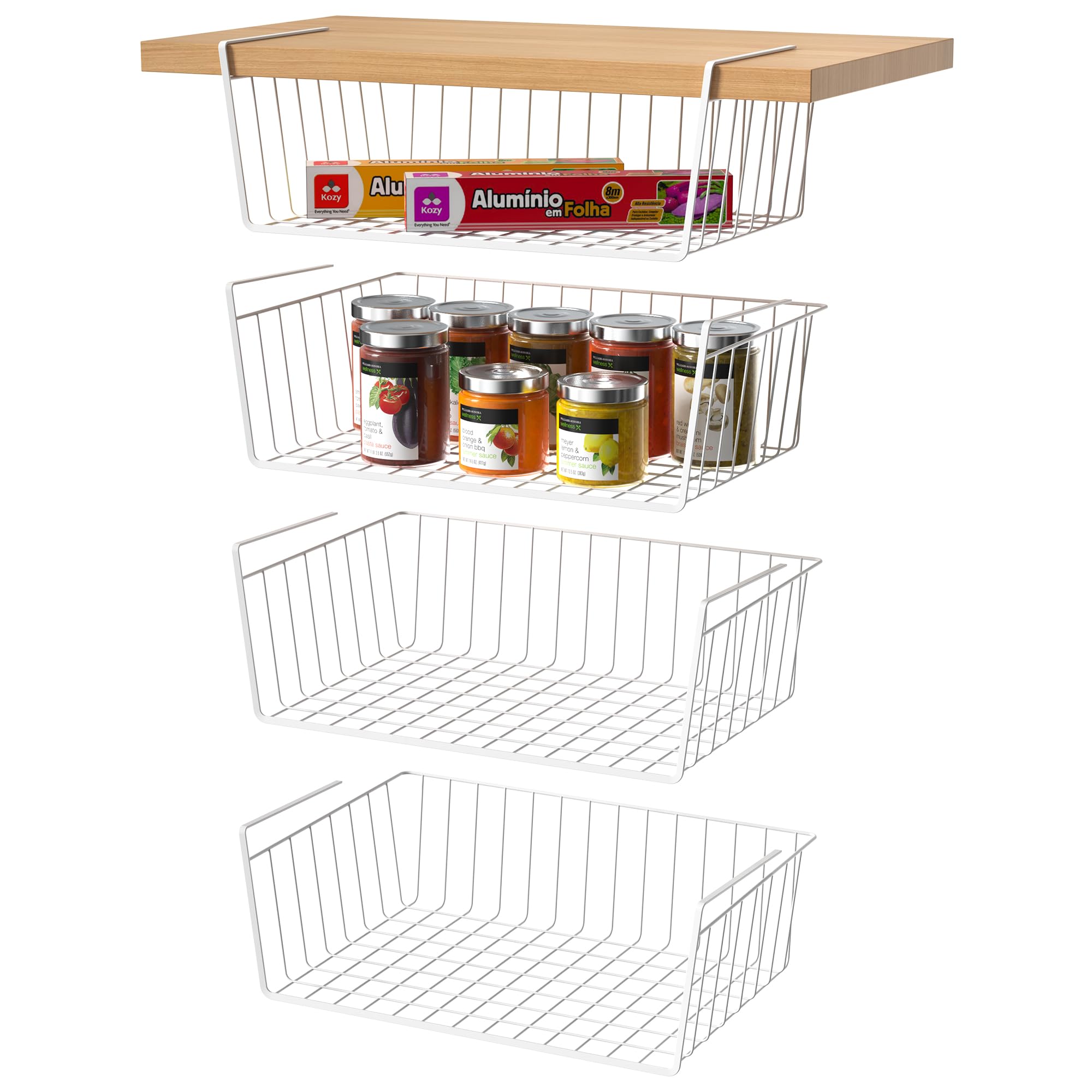 Under Shelf Basket, 4 Pack Metal Hanging Wire Shelf