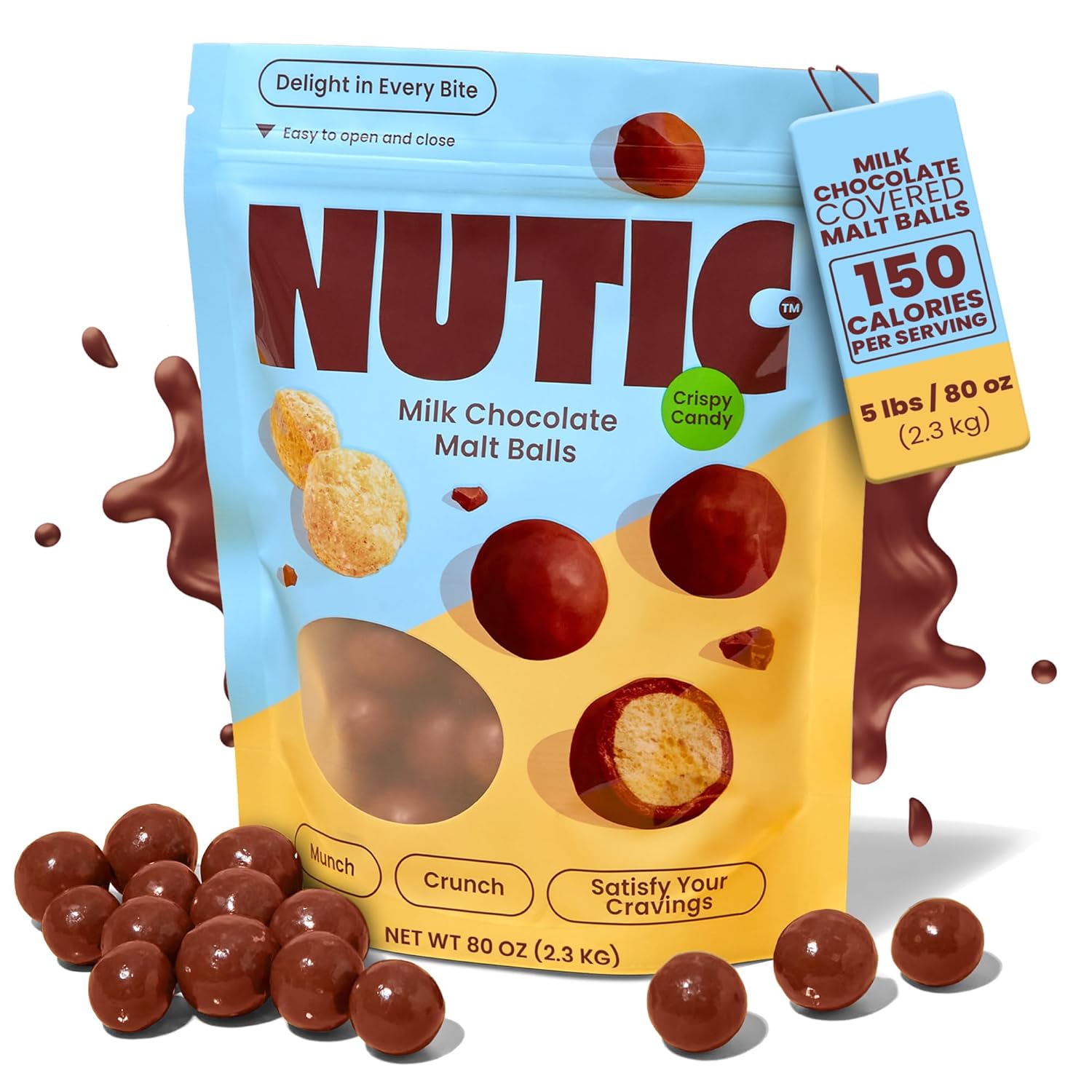 Nutic Gourmet Milk Chocolate Covered Malted Milk Balls - 5 Lb Bulk Candy for Christmas, Holidays & Family Movie Nights - Ideal Food Gift for Couples & Baskets - Sweet, Delicious Holiday Sweets