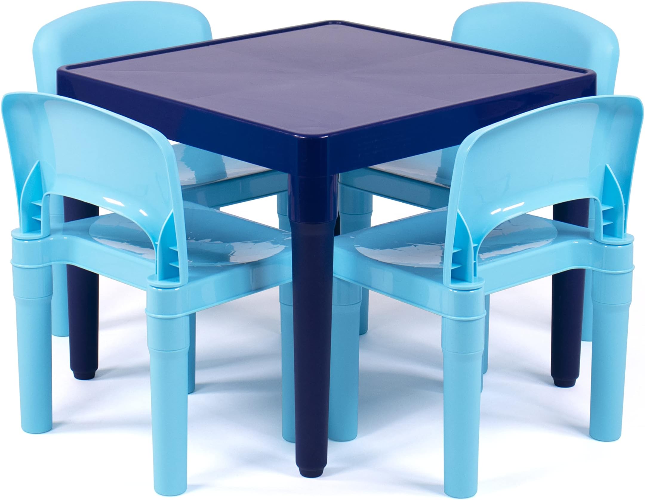 Humble Crew, Multi-Blue Kids Lightweight Plastic Table and 4 Chairs Set, Square
