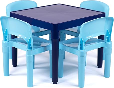 Humble Crew Kids Plastic Table and Chair Set, Toddler Activity Table with 4 Chairs, Lightweight Easy-Clean Kids Desk for Play, Snacks & Crafts, Indoor Outdoor Playroom Furniture, Navy/Blue