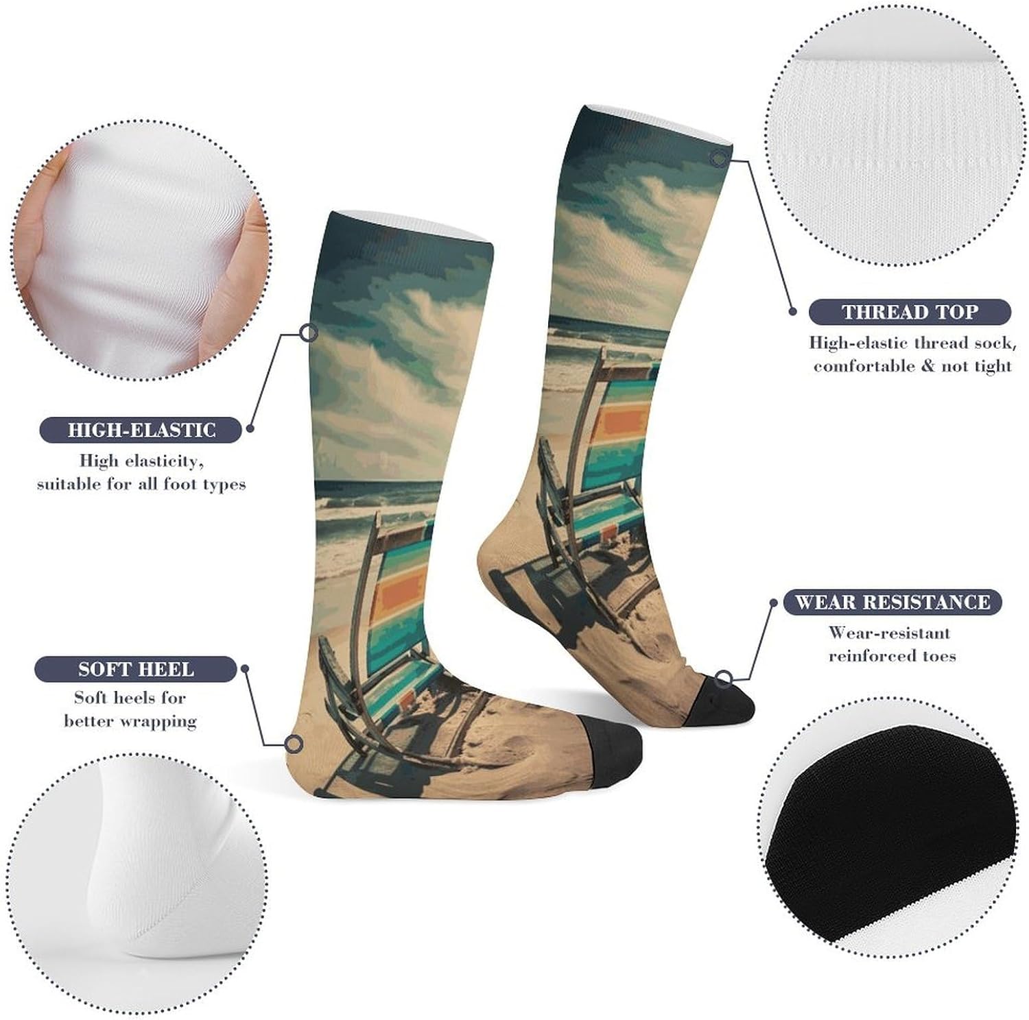 Beach Chairs Crew Socks Calf Socks Athletic Crew Sock
