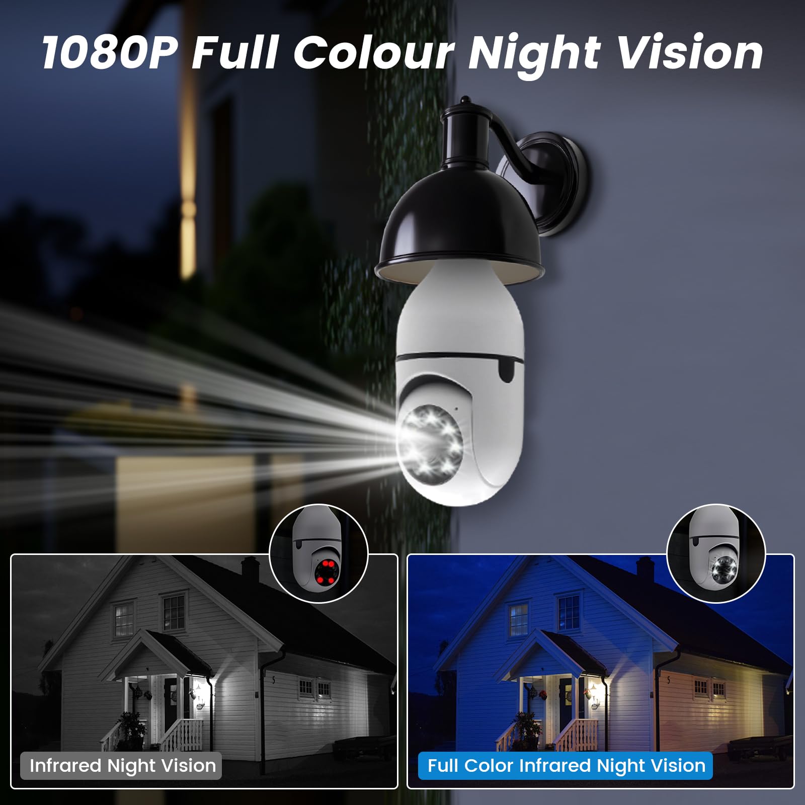 Ampoule Camera Surveillance WiFi Sans Fil, 960P HD Caméra Fish Eye