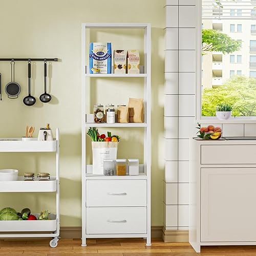 Miniatura 8 de Furnulem Estante esquinero de 4 niveles, estantería con 2 cajones de almacenamiento, estantería estrecha de 57.28 pulgadas de alto, unidad