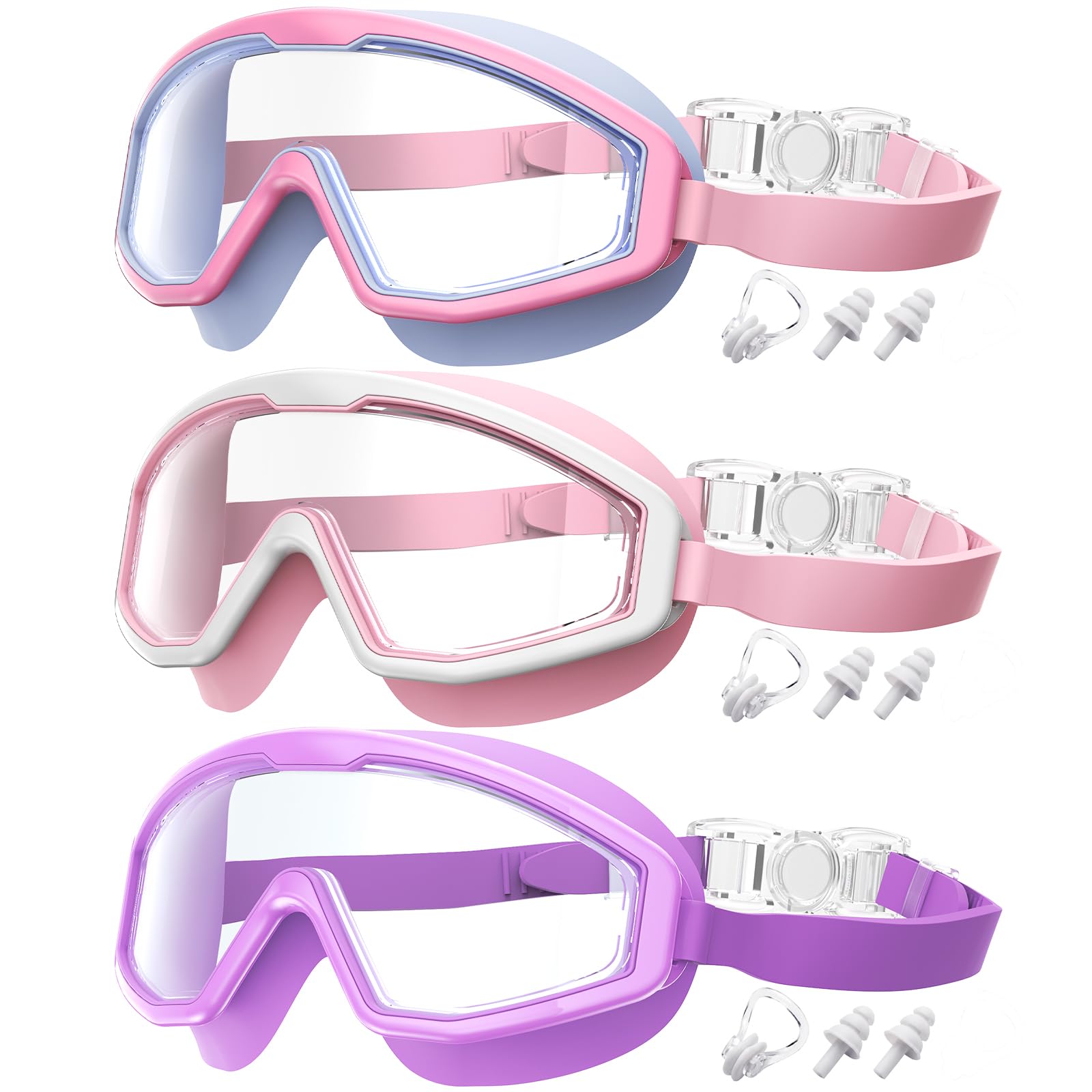 Lunettes de natation pour enfants et adolescents : 3 x lunettes de plongée unisexe avec tuba, vue large, anti-buée, UV400 pour l'entraînement