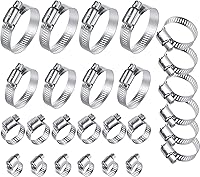 Tvkiadv 26PCS 304 Stainless Steel Hose Clamps Kit 1/4-2in (6-51mm) Adjustable Worm Gear Clamps for Automotive Plumbing Garden Fuel Lines