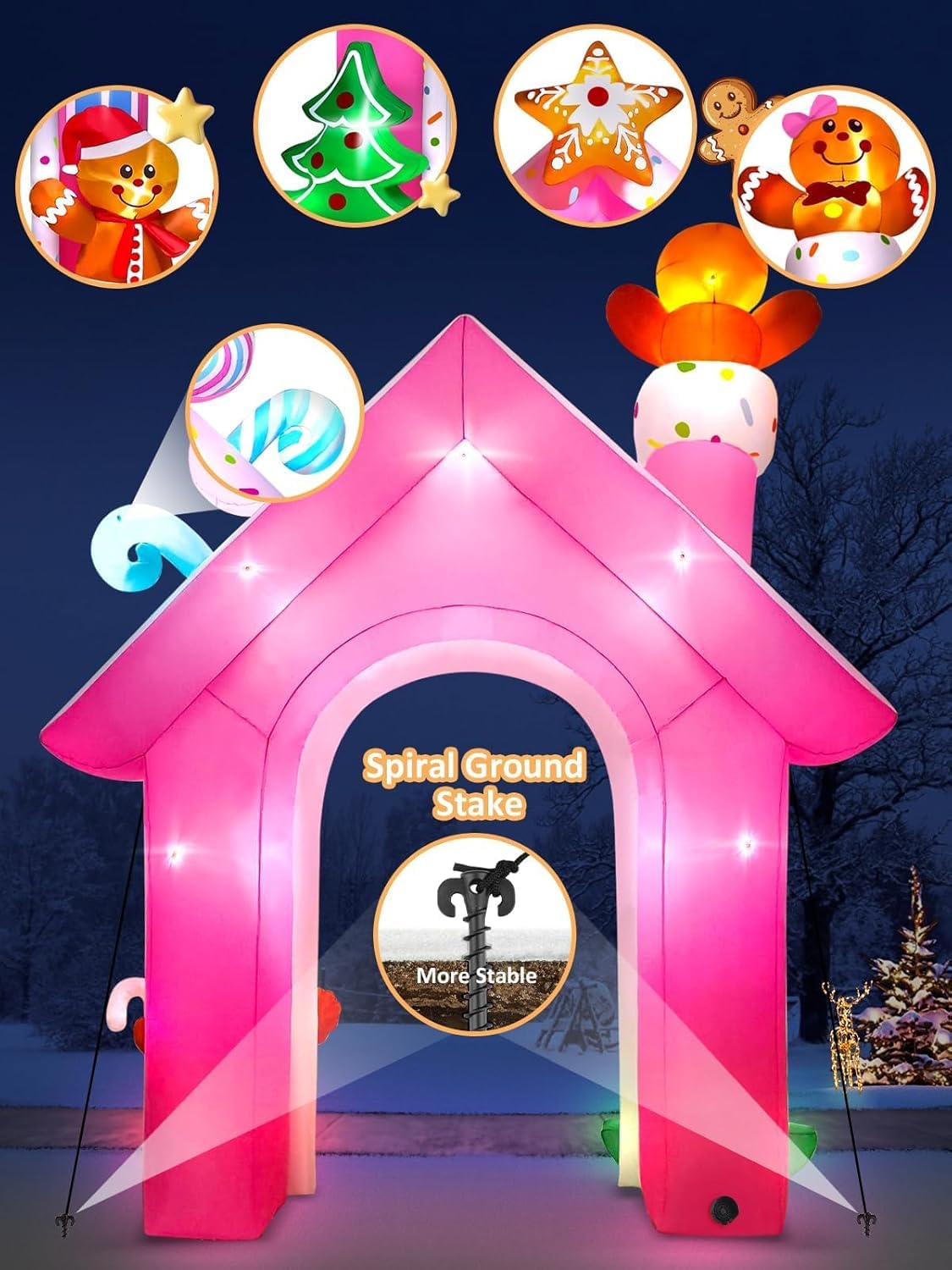 Kalolary Décoration Gonflable de Noël, D'épice Géante avec Lumières LED Intégrées pour Fête, Intérieur, Extérieur, Pelouse, Jardin (Arche en Pain d'épices)
