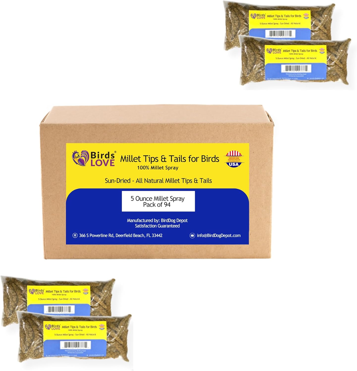 Birds LOVE Millet Tips & Tails for Birds - Parakeets, Cockatiels, Lovebirds, Budgies, Canaries, Cockatoos - Natural & Healthy Millet for Birds, Parakeet Food & Treats for all Parrots, 5oz (Pack of 94)