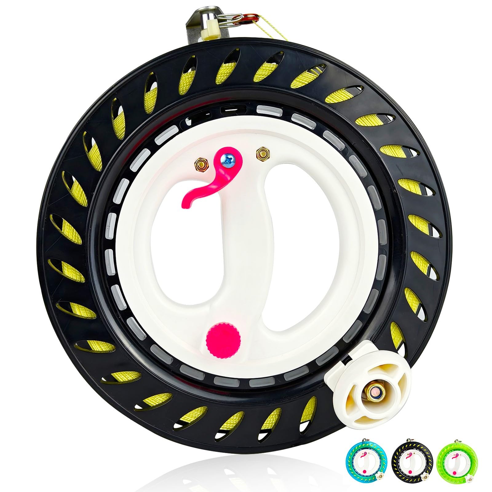 Kite Reel Winder for Adults & Kids -8.3/9 /9.9Inch Dia,1000 /1640FT High Strength String with Connector - Large Handle, Safety Lock, Kite Line Winder