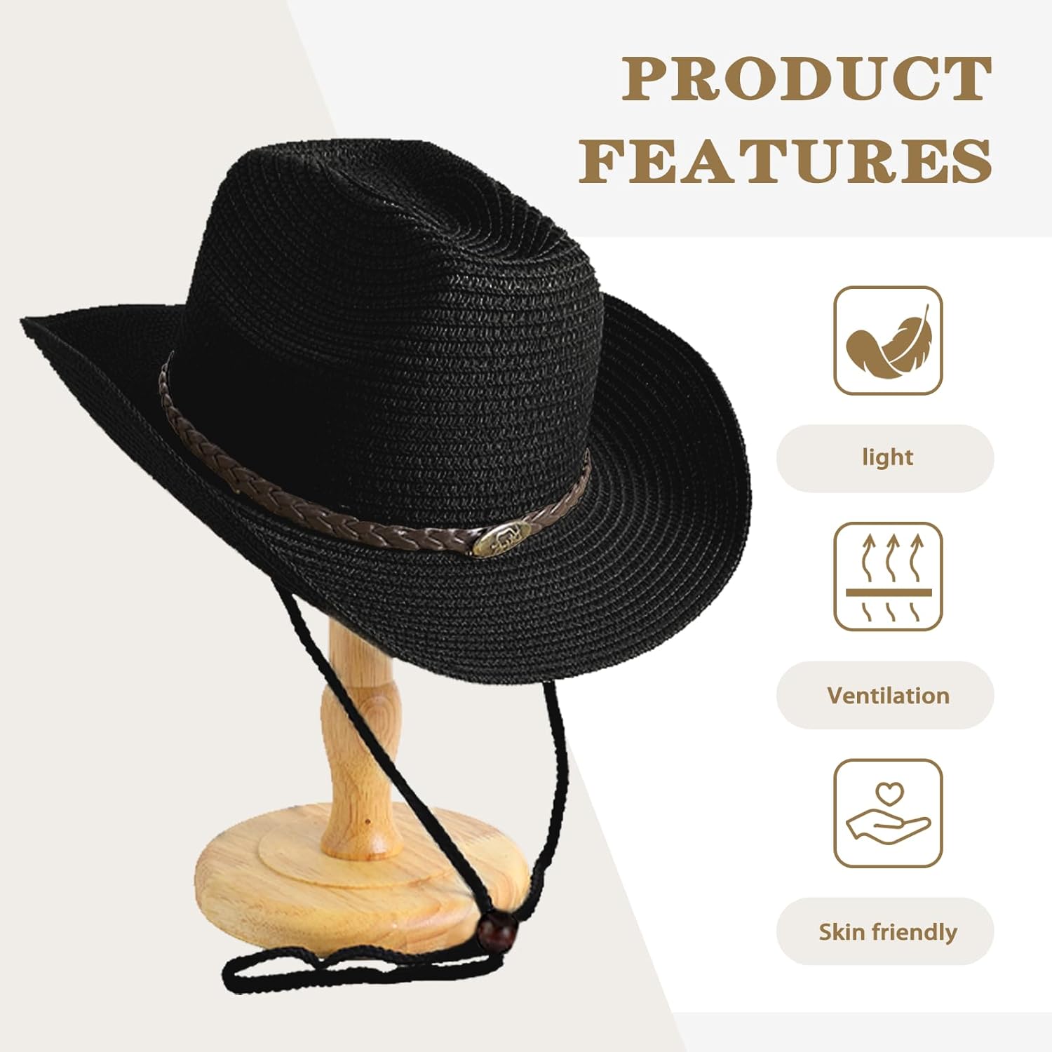 Straw Cowboy Hat Cowgirl Hat Woven Sun Hats Shapeable Brim Travel Vacation Beach Sun Hats for Men's Women's - Image 4