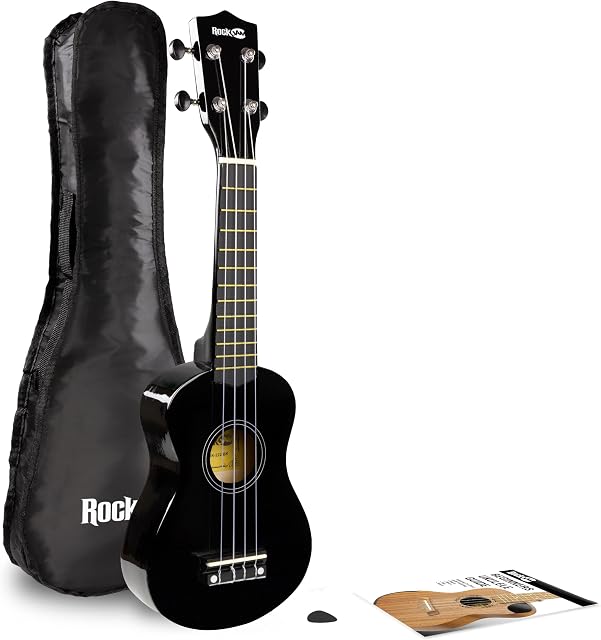 Martin Smith UK-222-BK Ukulele, Noir ► Soprano ukulele avec sac de gig pour les enfants, les adultes et les débutants, facile à mettre avec un ton traditionnel lumineux