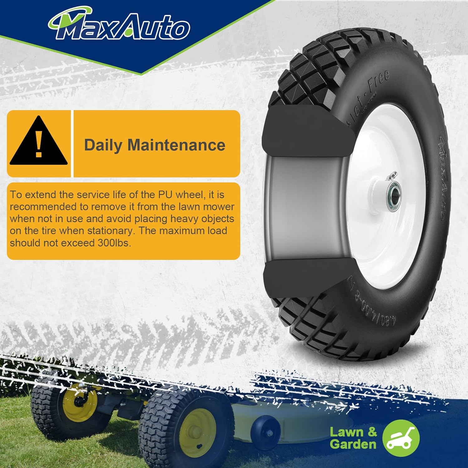 MaxAuto Wheelbarrow Tire 4.80 4.00-8 Flat-Free 4.80/4.00-8 Tire and Wheel w/Grease Fitting, 3" Centered Hub, 3/4" Bearings, 4.80 4.00-8 Tires for Hand Truck, Trolley, Garden Cart, Wagons - Image 6