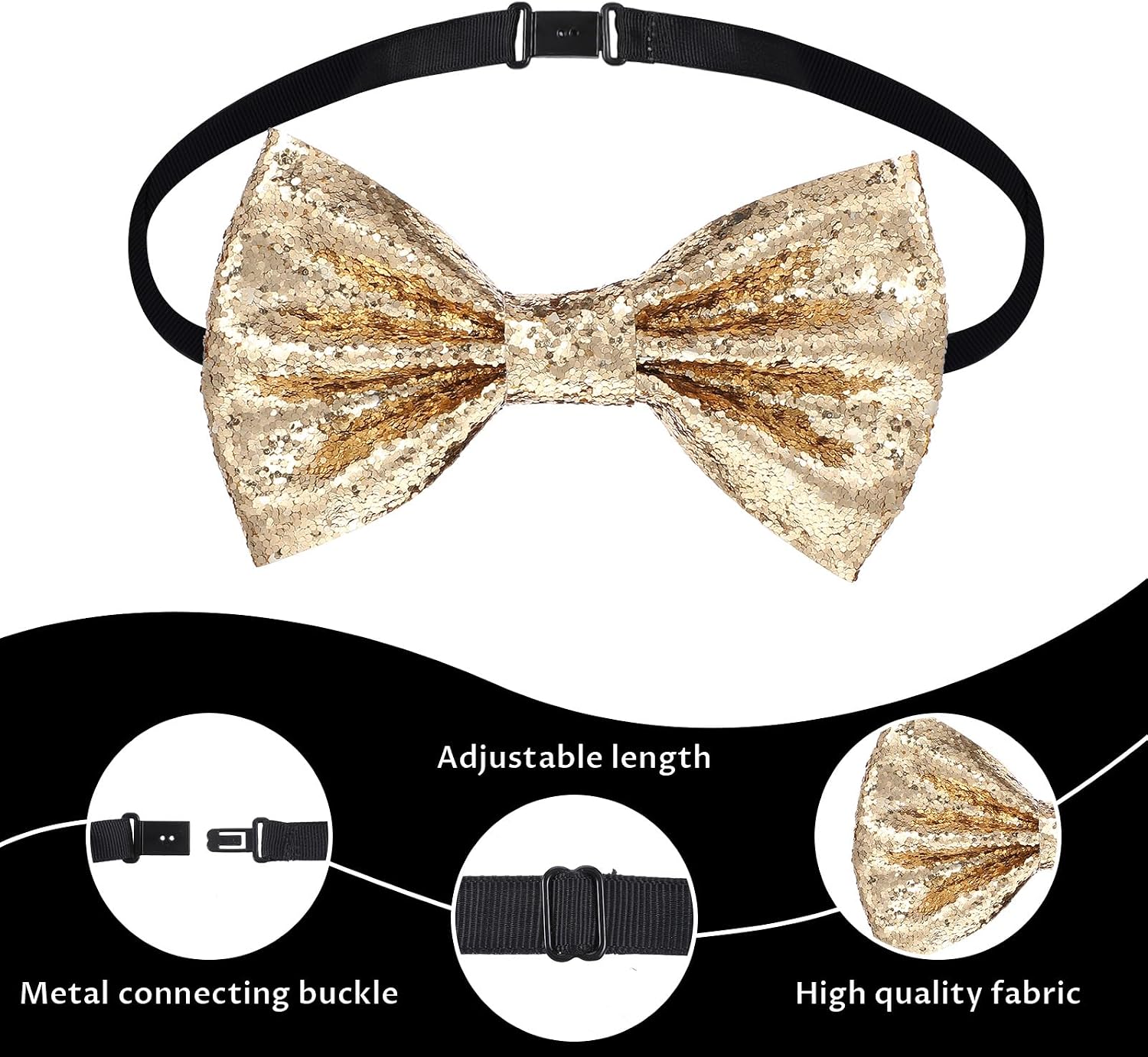 Ymapinc Sequin Bow Tie Sparkly Adjustable Glitter Necktie for Men Shiny Pre Tied Neck Ties for Banquet Carnival Costume Party