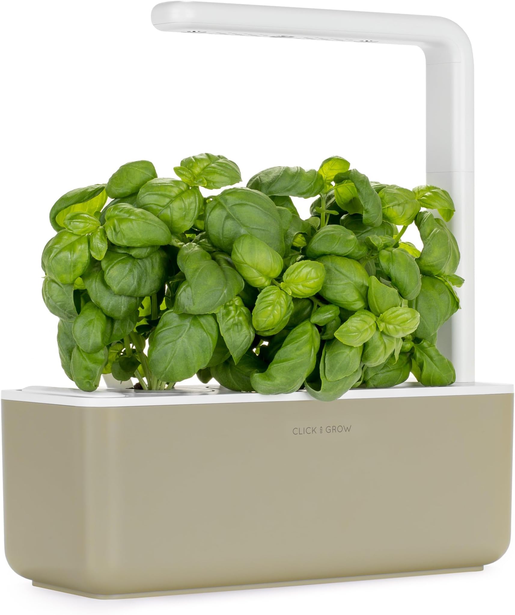 Click & Grow Indoor Herb Garden Kit with Grow Light | Smart Garden for Home Kitchen Windowsill | Easier than Hydroponics Growing System | Vegetable Gardening Starter (3 Basil Pods included), Beige