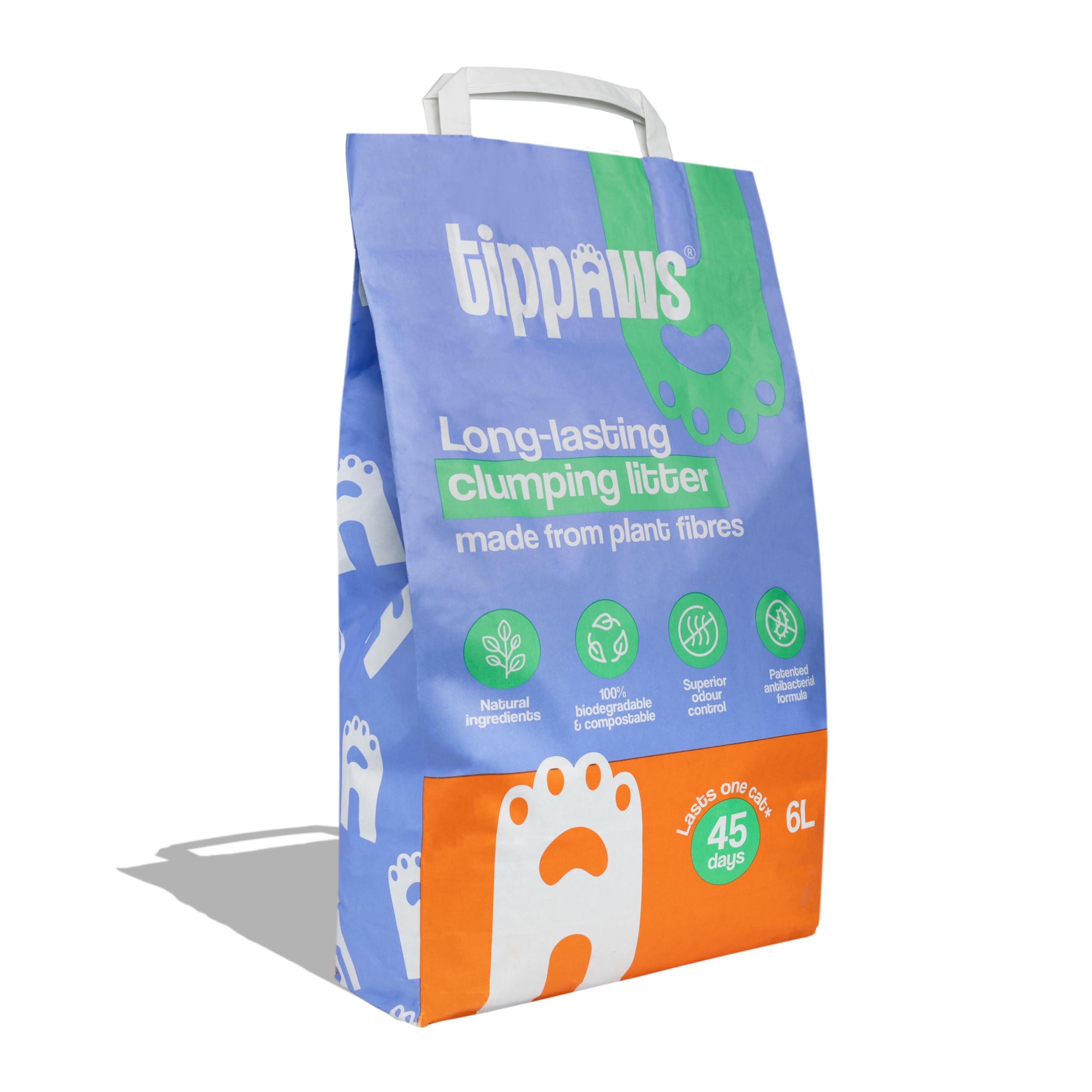 Tippaws Natural Clumping Cat Litter, 6L, Plant-Based, Long-Lasting Odour Control (6L)