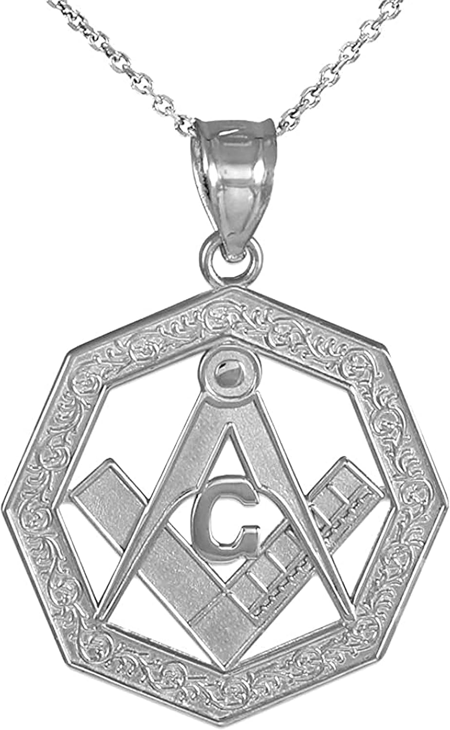 Claddagh Gold 925 Sterling Silver Octagonal Freemason Charm Masonic Pendant Necklace