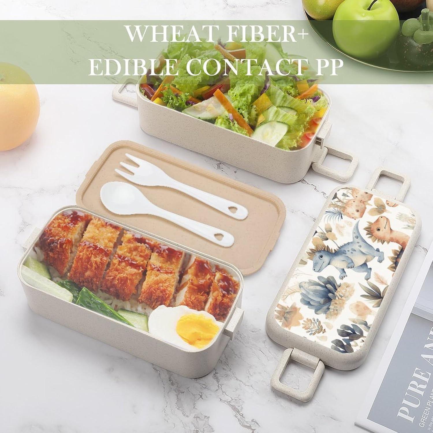 Lunch Box Bento Premium Small Dinosaur Pattern Printed Bento Box Bento with Spoon And Fork with Compartment Containers Suitable for Men And Women, style