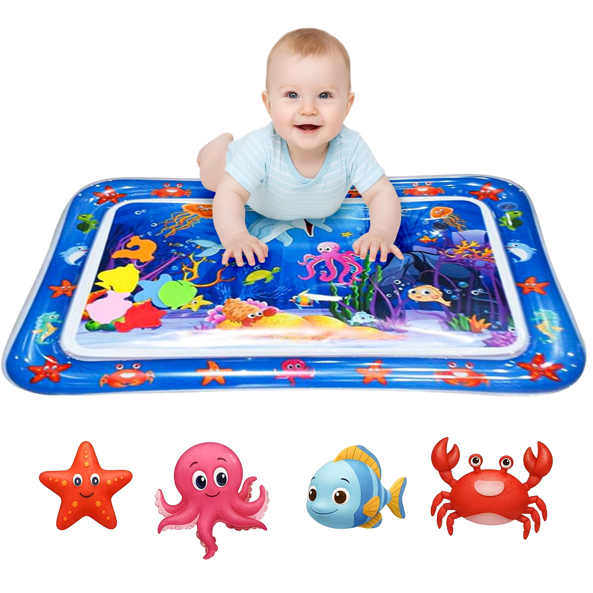 Tummy Time Water Play Mat for Babies Infant Sensory Activity Toy Baby Play pad for Newborn Development Inflatable Floor Toy for 3 to 24 Months, stimulation growth, strengthen baby muscles-image-13