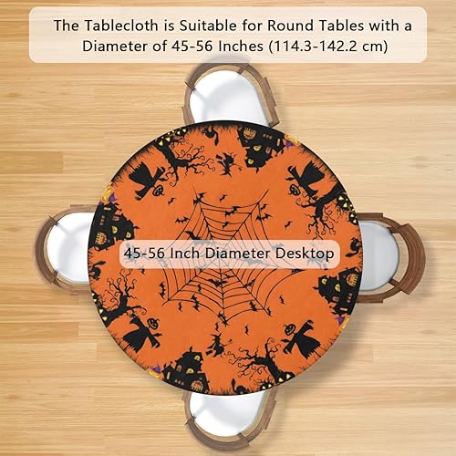 Vista 249 de Pardick Mantel redondo elástico con diseño de hojas de otoño, mantel redondo ajustable de 36 a 42 pulgadas, mantel circular impermeable, lavable