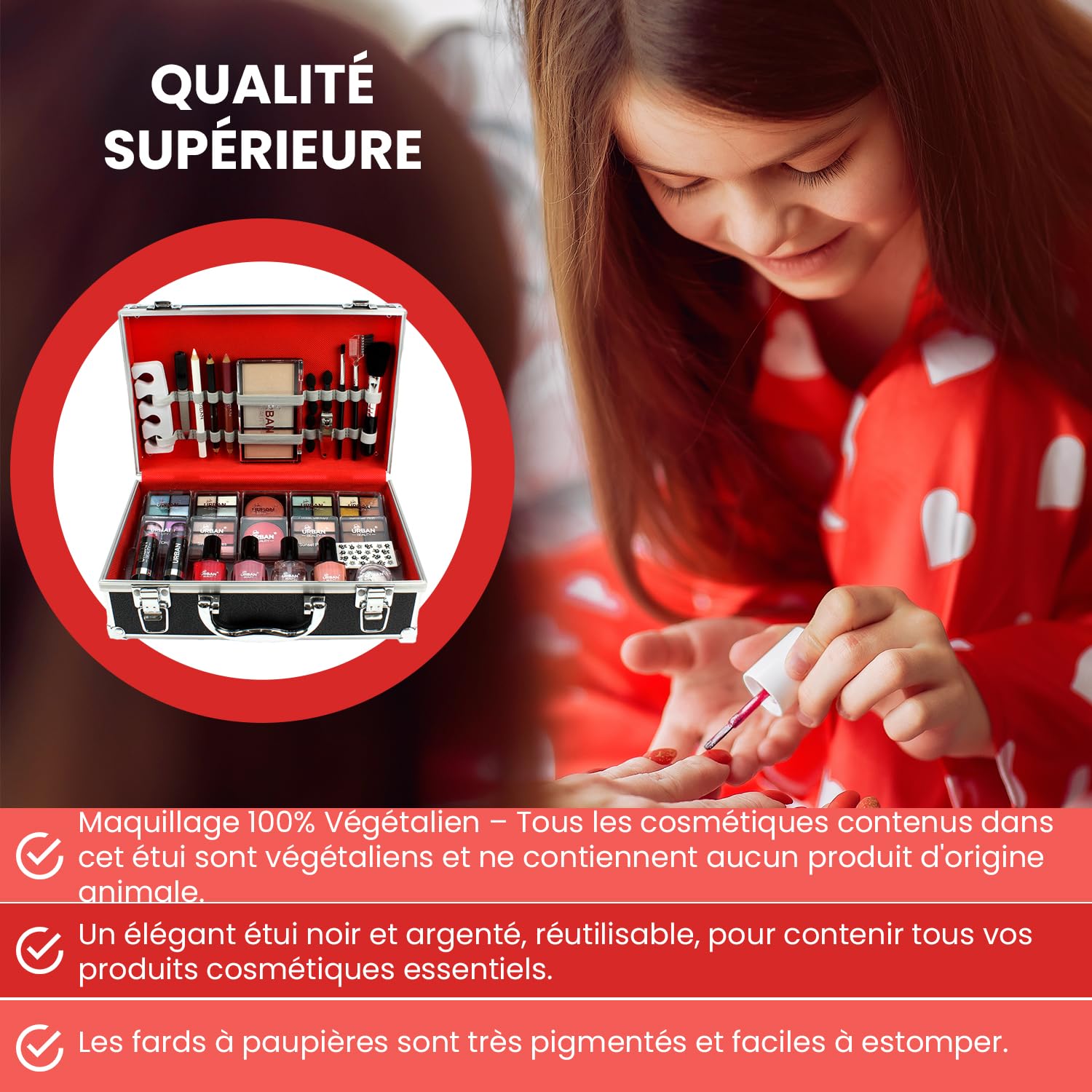 Love Urban Beauty Végétalien Divine French Manicure Coffret Maquillage - Ombres à paupières, Illuminateur, Rouge à lèvres, Blush, Pinceaux, Accessoires Manucure - Trousse de Toilette pour Maison