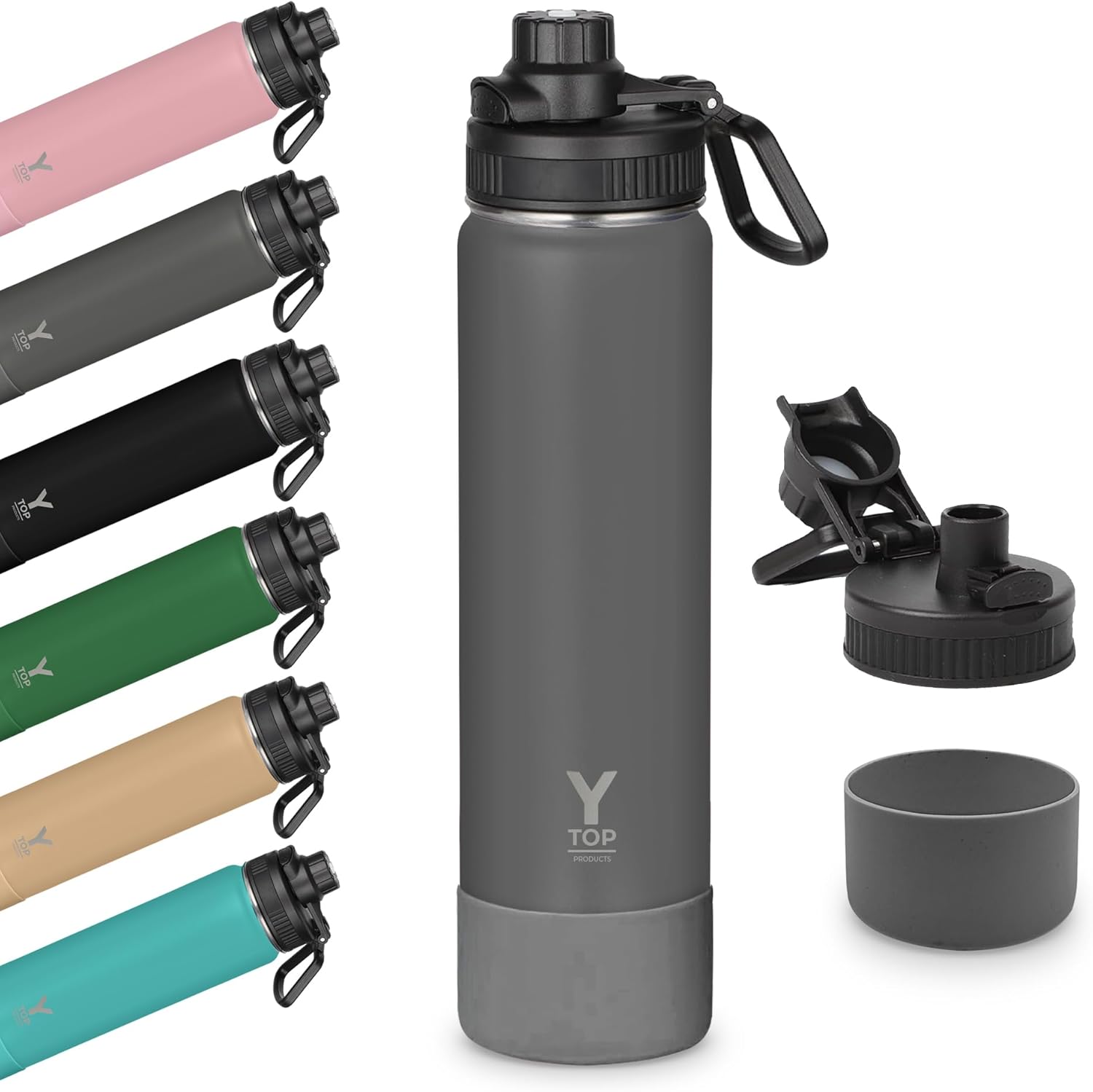 Y TOP 24 oz Insulated Water Bottle Leak Proof Spout Lid Fits in Car Cup Holder – Double Wall Dishwasher Safe Easy Clean stainless steel drinking water bottle for Gym Kids Sports Travel Hiking School